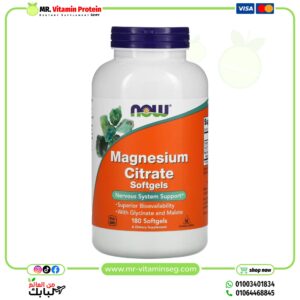 ناو فودز، سترات المغنيسيوم، 180 كبسولة هلامية / NOW Foods, Magnesium Citrate, 180 Softgels