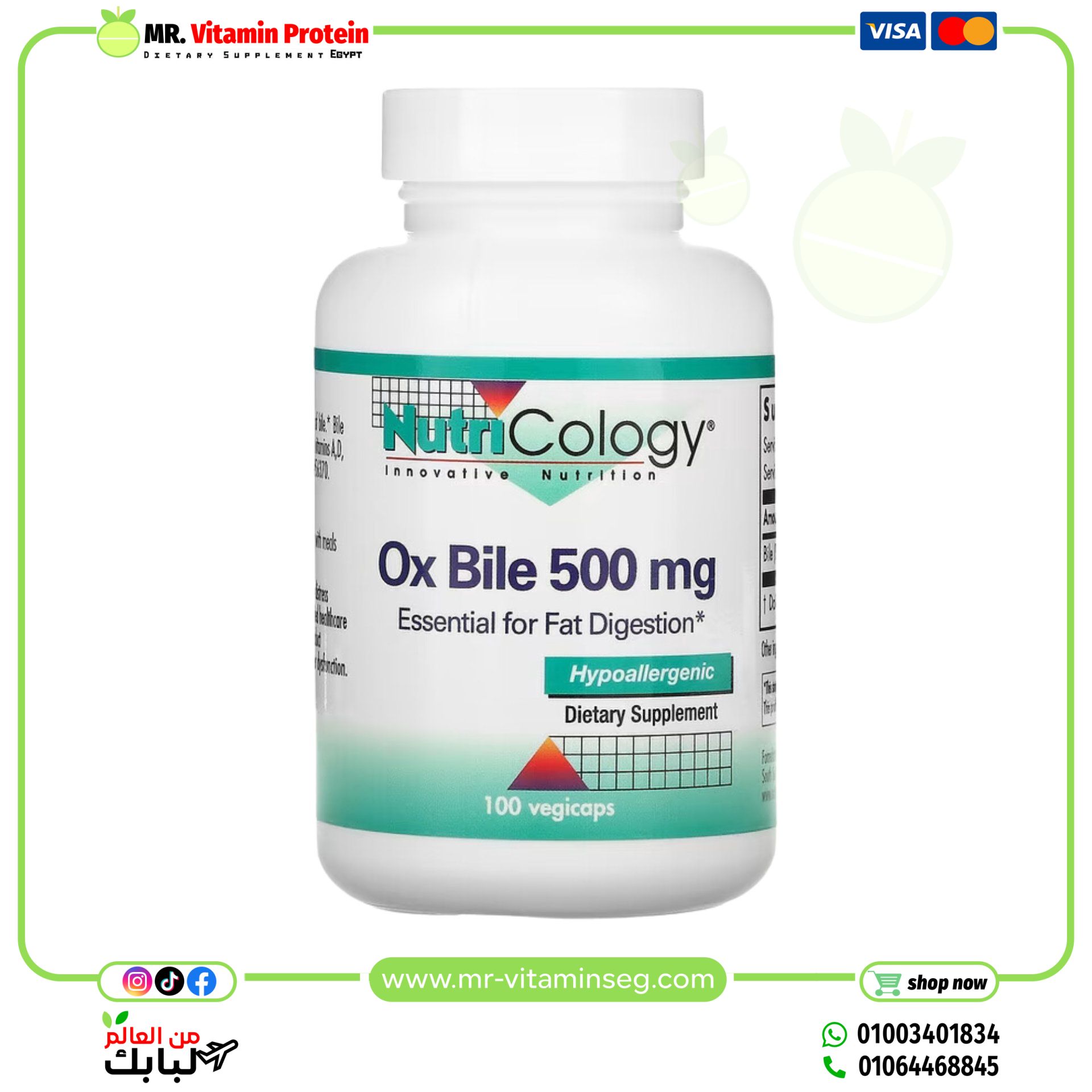 Nutricology, Ox Bile, 500 mg, 100 Vegicaps