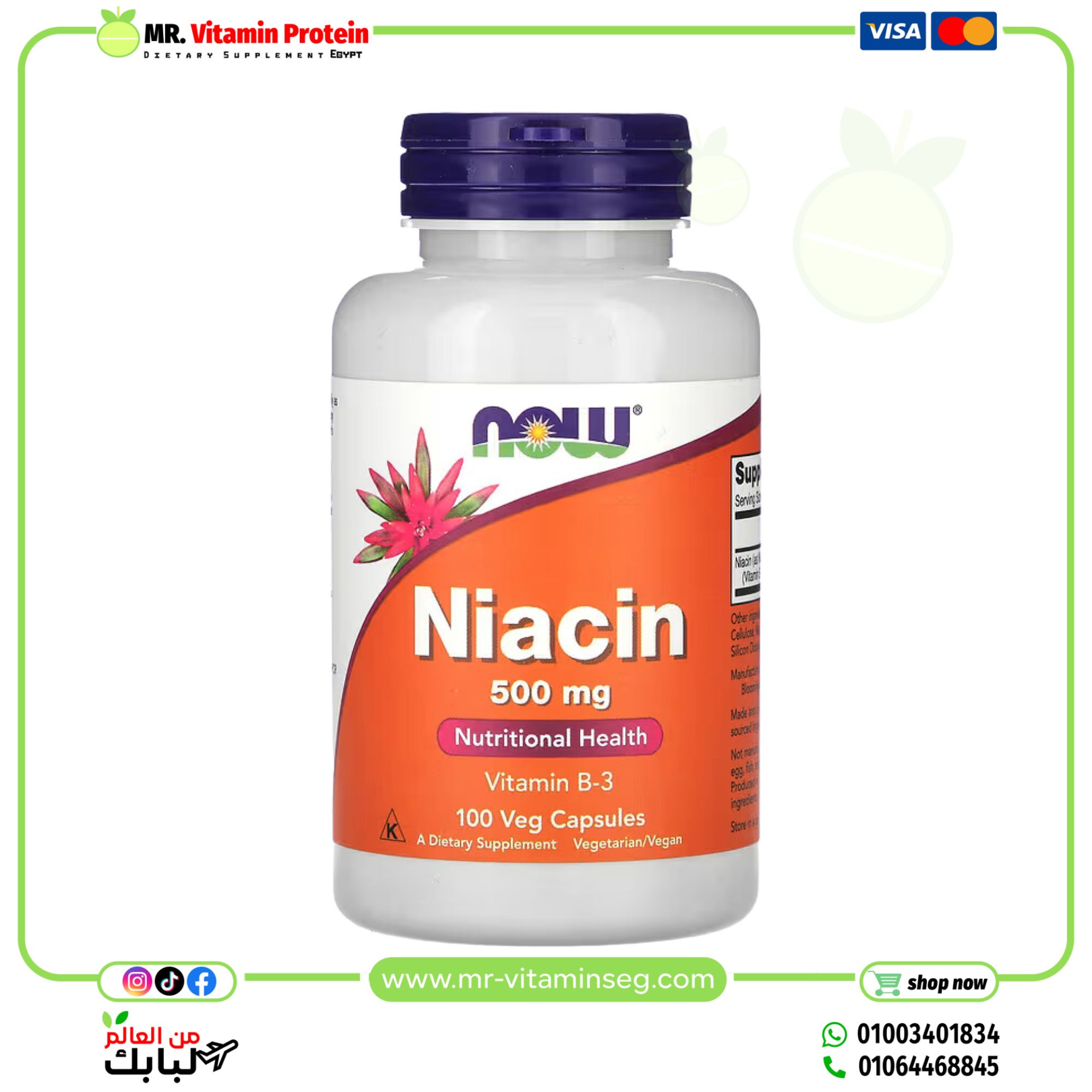 NOW Foods, Niacin, 500 mg, 100 Veg Capsules