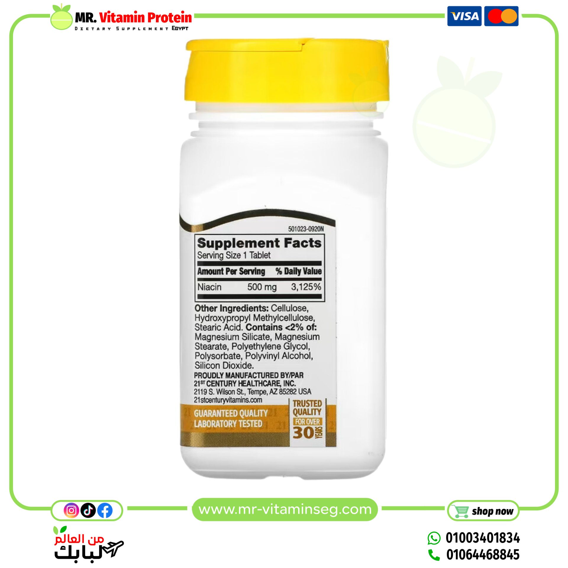21st Century, Niacin, Prolonged Release, 500 mg, 100 Tablets - Image 2