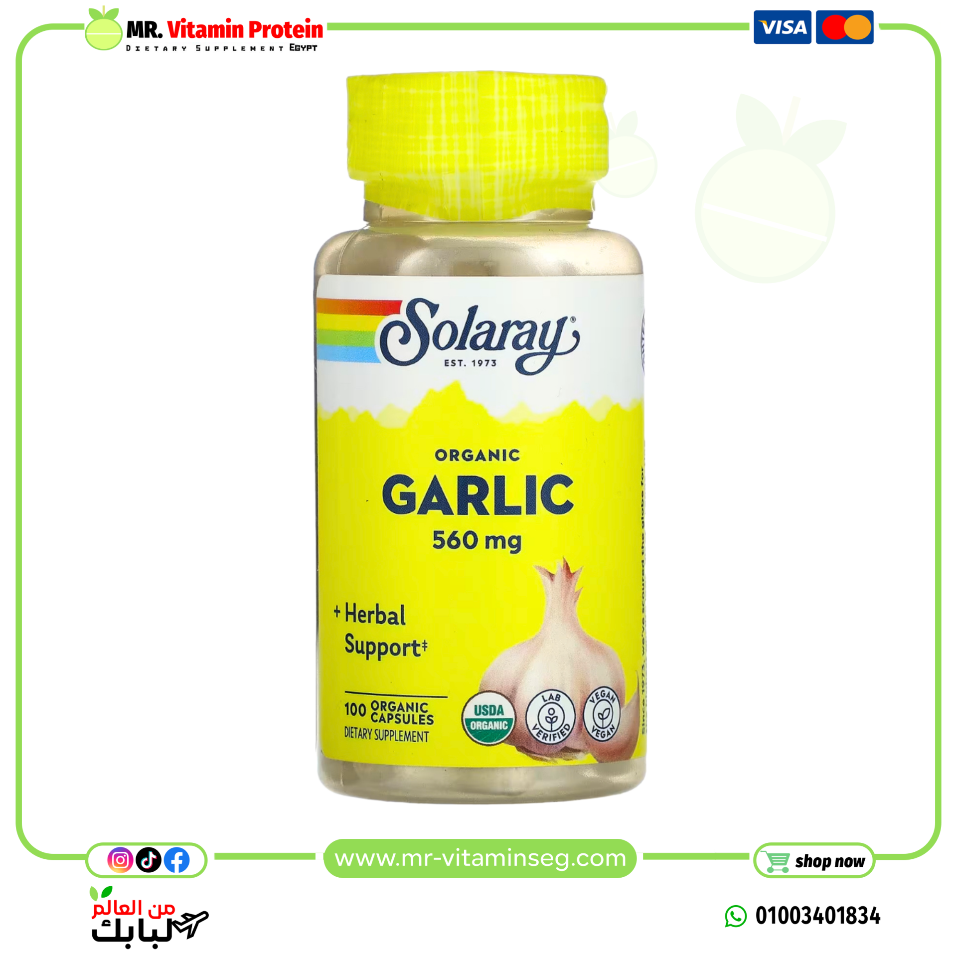 Solaray, Organic Garlic 560 mg, 100 organic capsules