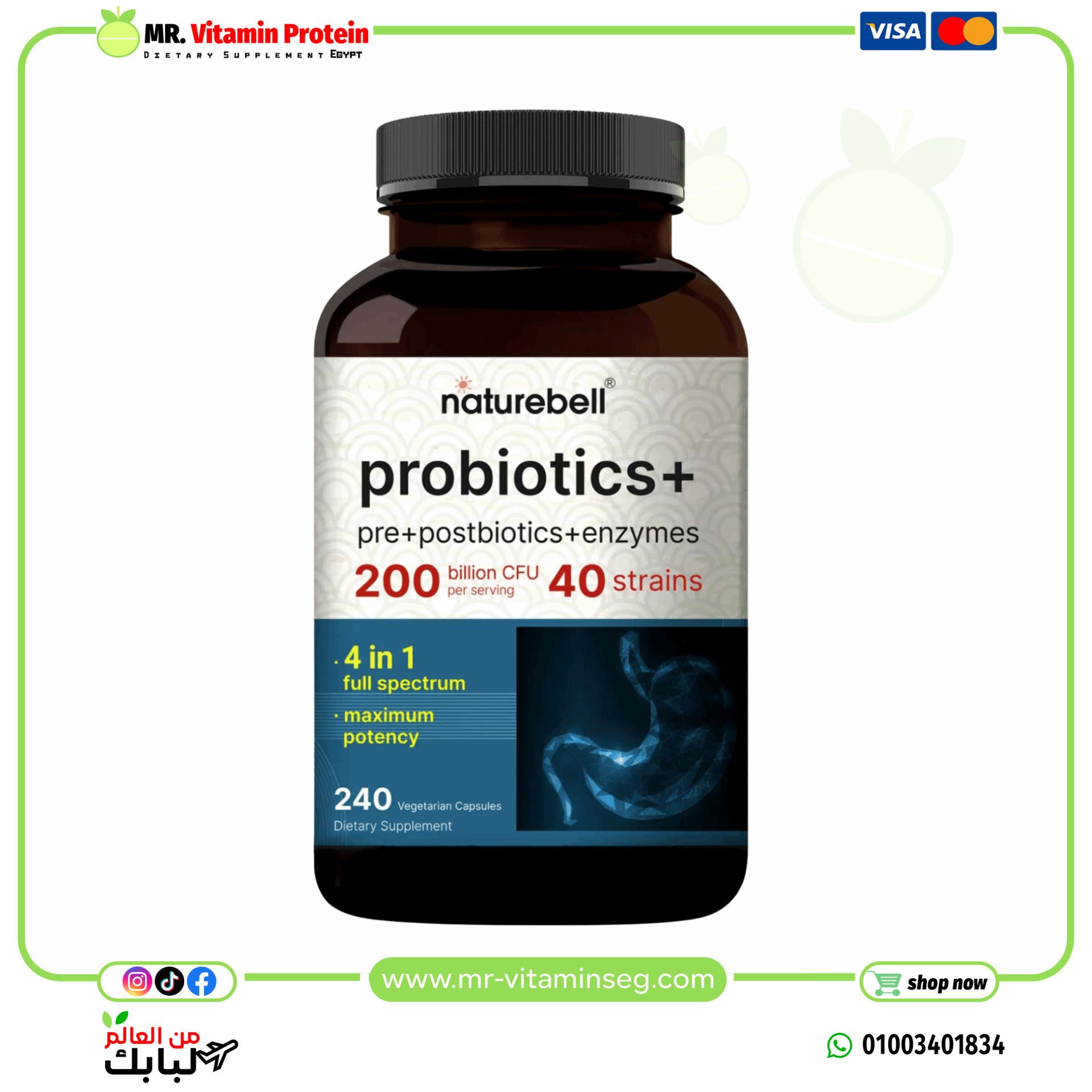 NatureBell Probiotics 200 Billion CFU Per Serving | 240 Veggie Capsules