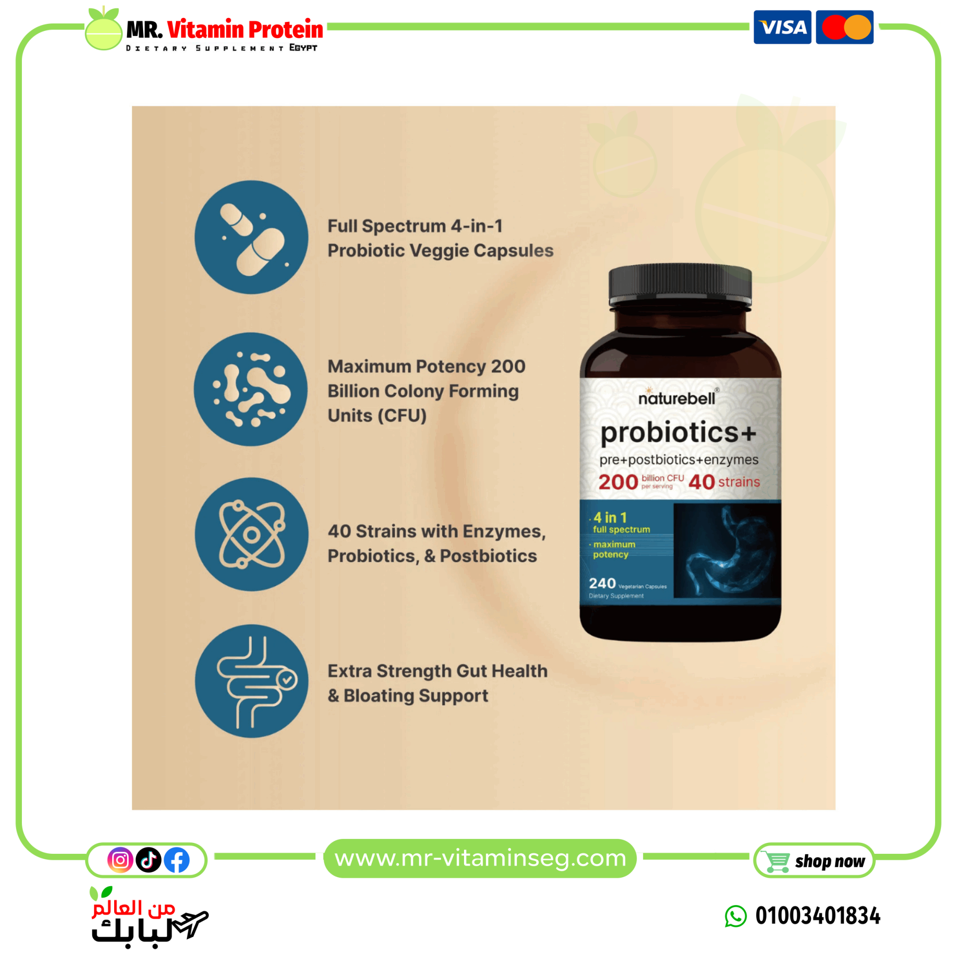 NatureBell Probiotics 200 Billion CFU Per Serving | 240 Veggie Capsules - Image 3