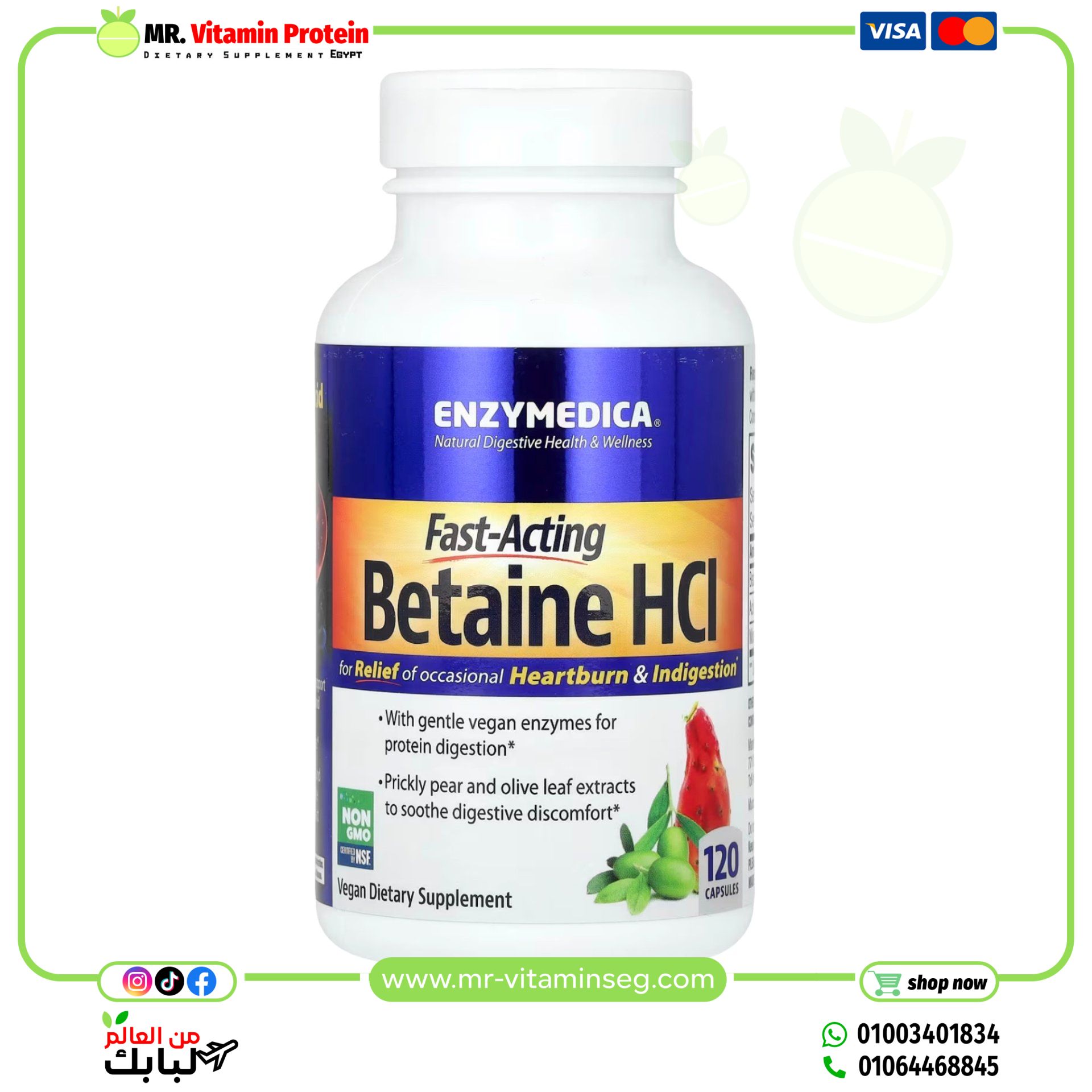 إنزيميديكا, حمض المعدة هيدروكلوريد البيتين، 120 كبسولة / Enzymedica, Betaine HCl - الصورة 3