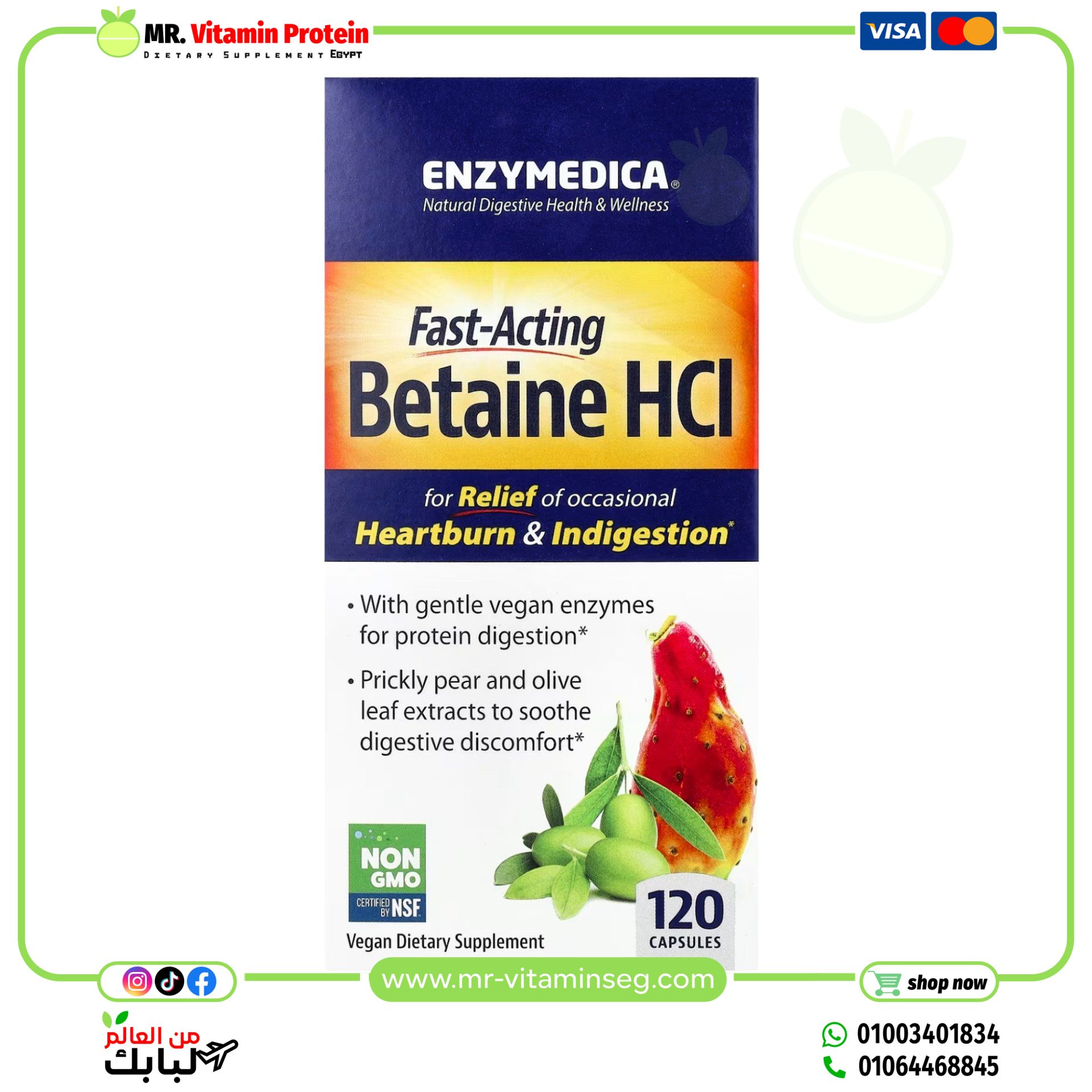 إنزيميديكا, حمض المعدة هيدروكلوريد البيتين، 120 كبسولة / Enzymedica, Betaine HCl