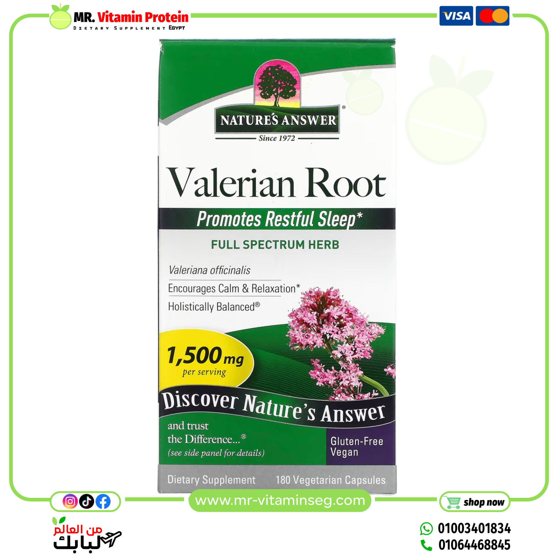 (English) Nature's Answer, Valerian Root, 1,500 mg, 180 Vegetarian Capsules (500 mg per Capsule)