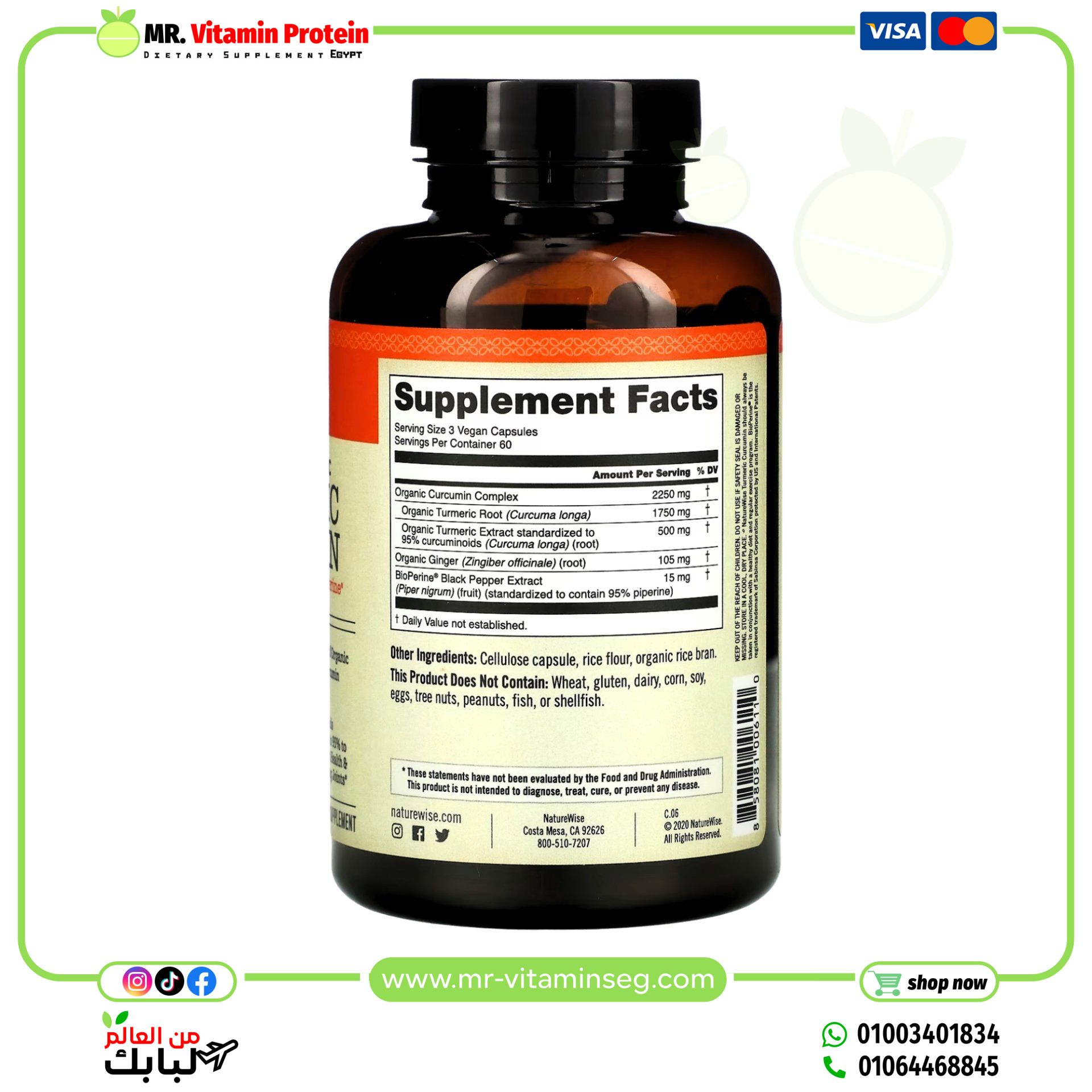 NatureWise, Organic Turmeric Curcumin, 180 Vegan Capsules - Image 2