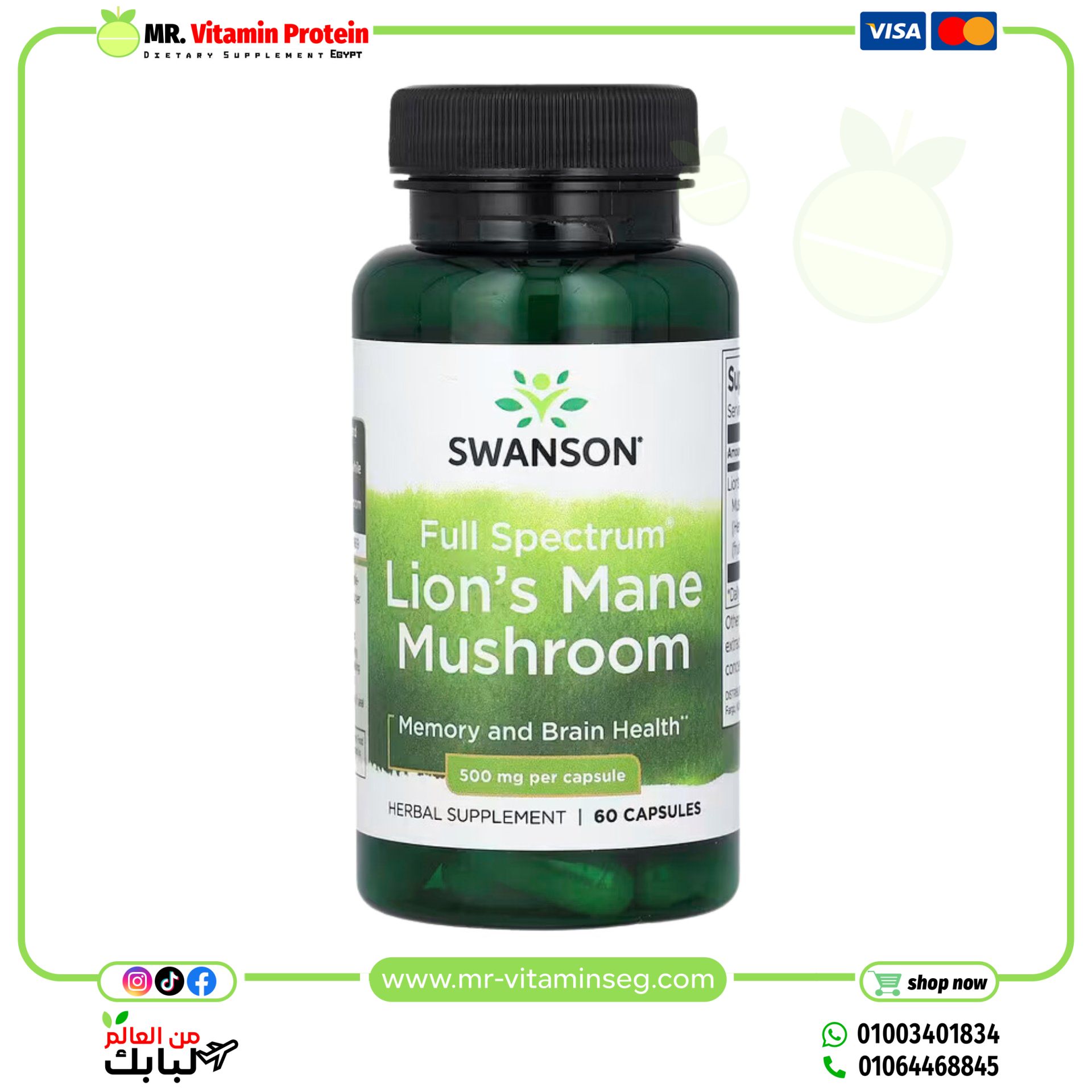 Swanson, Full Spectrum Lion's Mane Mushroom, 500 mg, 60 Capsules