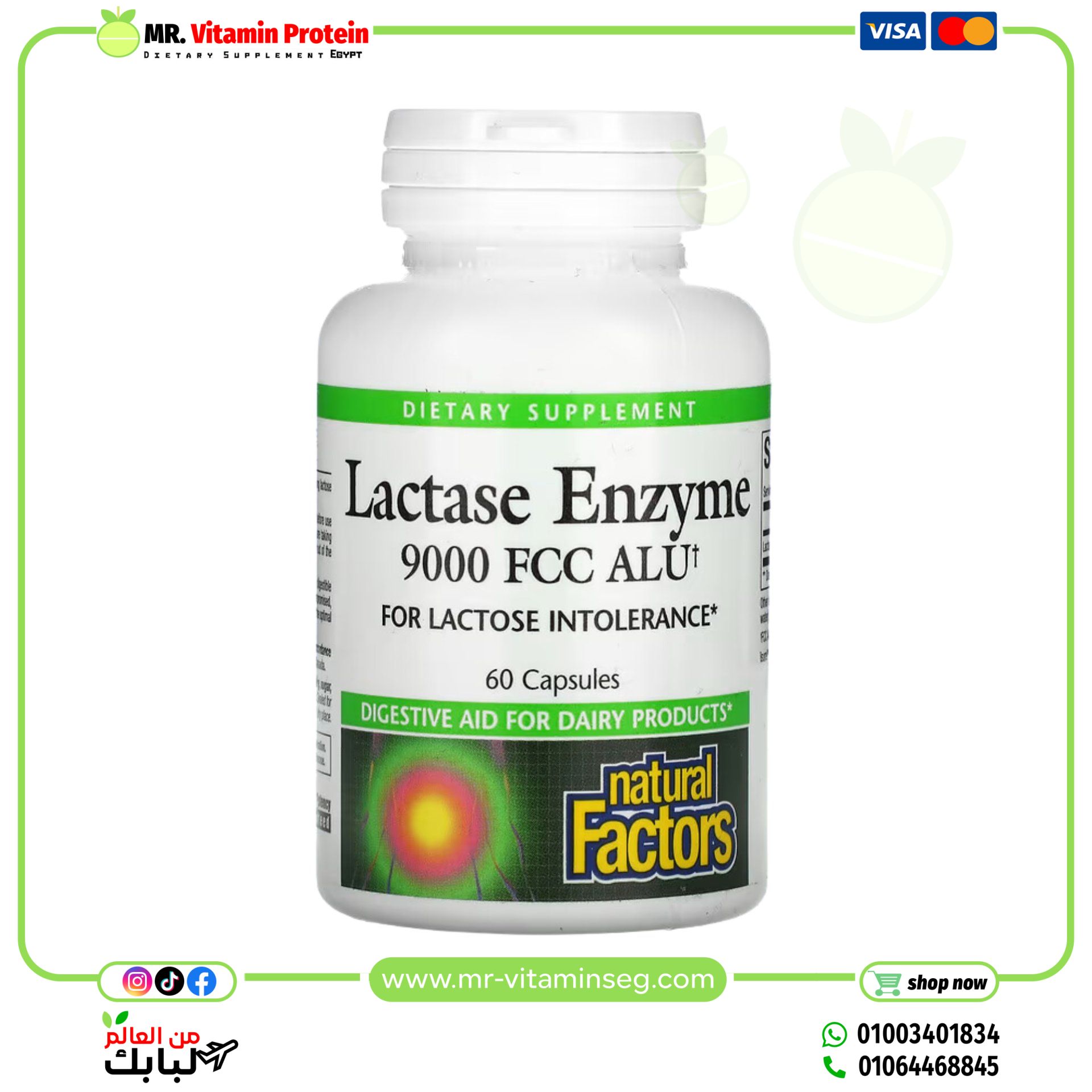 Natural Factors, Lactase Enzyme, 9,000 FCC ALU, 60 Capsules