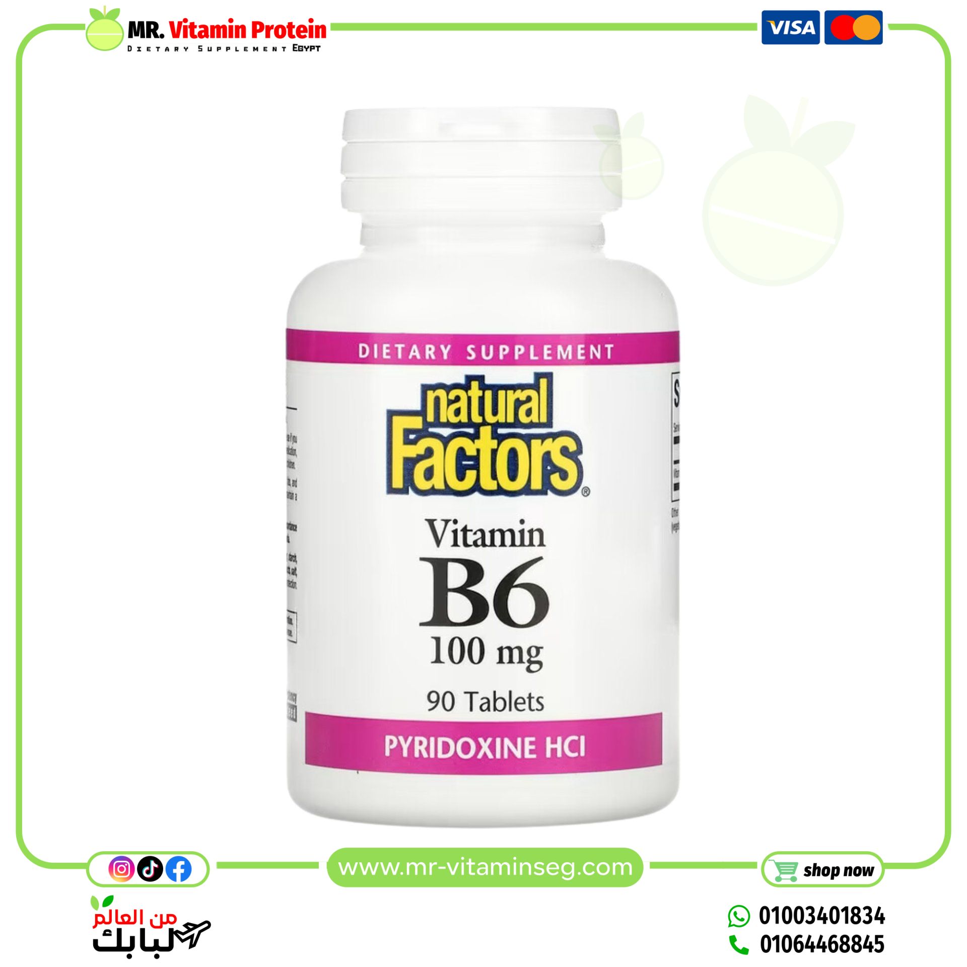 Natural Factors, Vitamin B6, Pyridoxine HCl, 100 mg, 90 Tablets