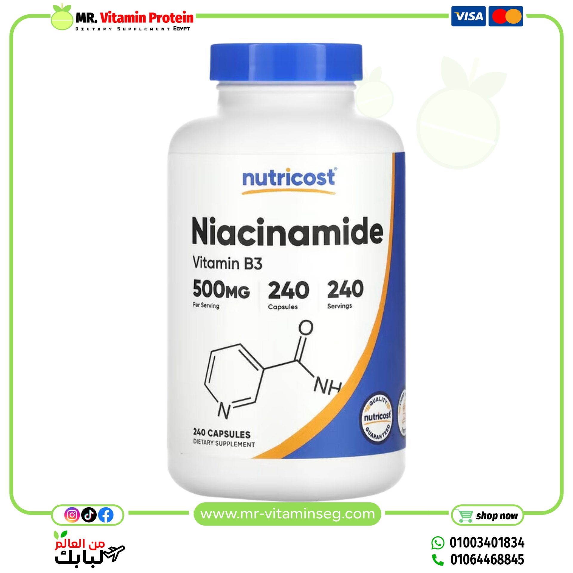 نوتريكوست, نياسيناميد ، 500 ملجم ، 240 كبسولة / Nutricost, Niacinamide, 500 mg, 240 Capsules