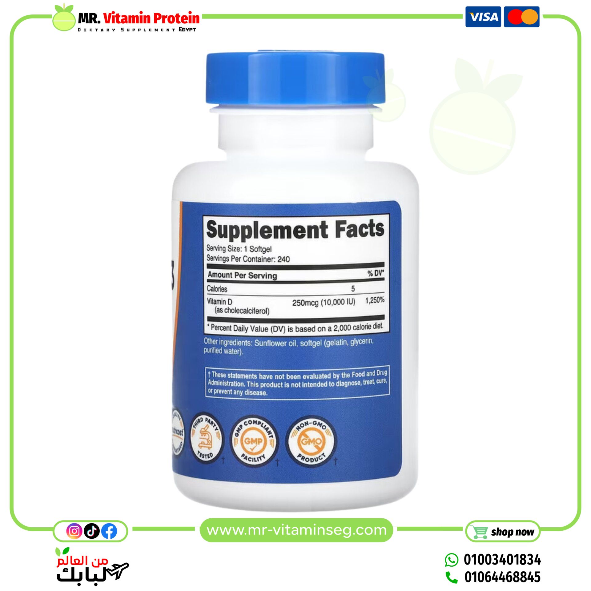 Nutricost, Vitamin D-3, 10,000 IU, 240 Softgels - Image 2