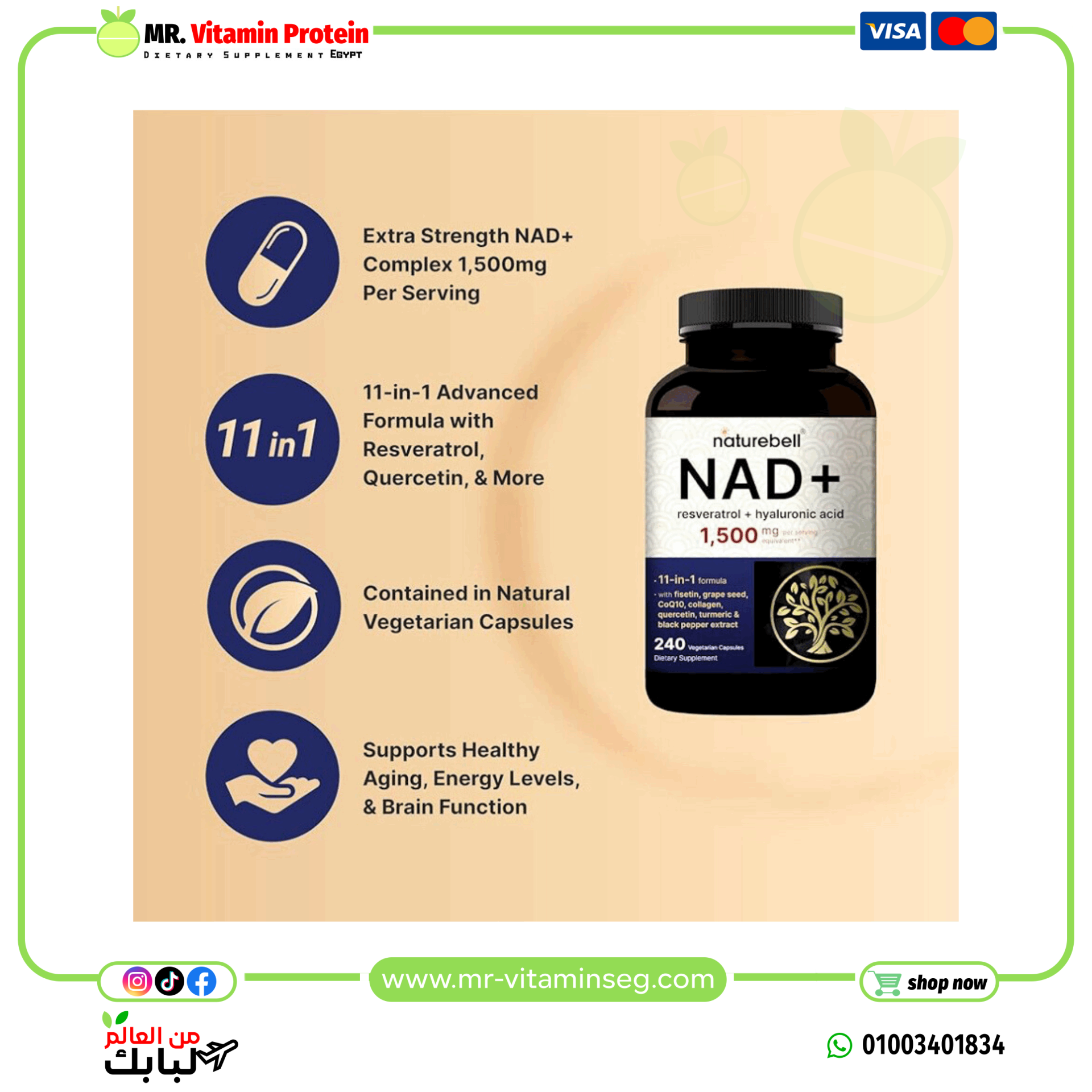 NatureBell NAD+ 1,500mg Per Serving, 240 Veggie Capsules - Image 3