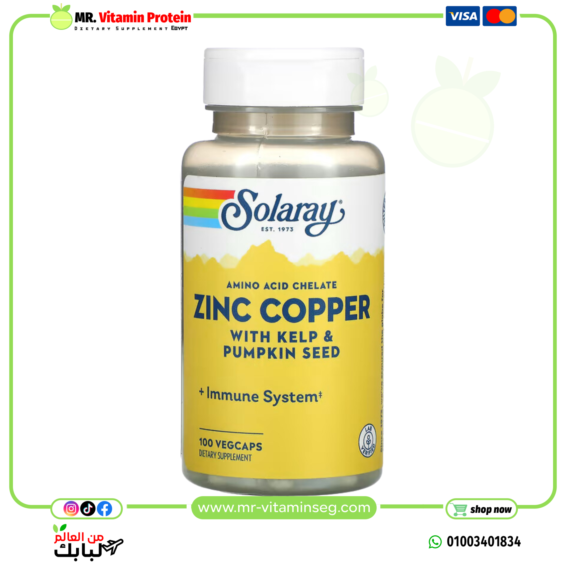 Solaray, Zinc Copper with Kelp & Pumpkin Seed, 100 VegCaps