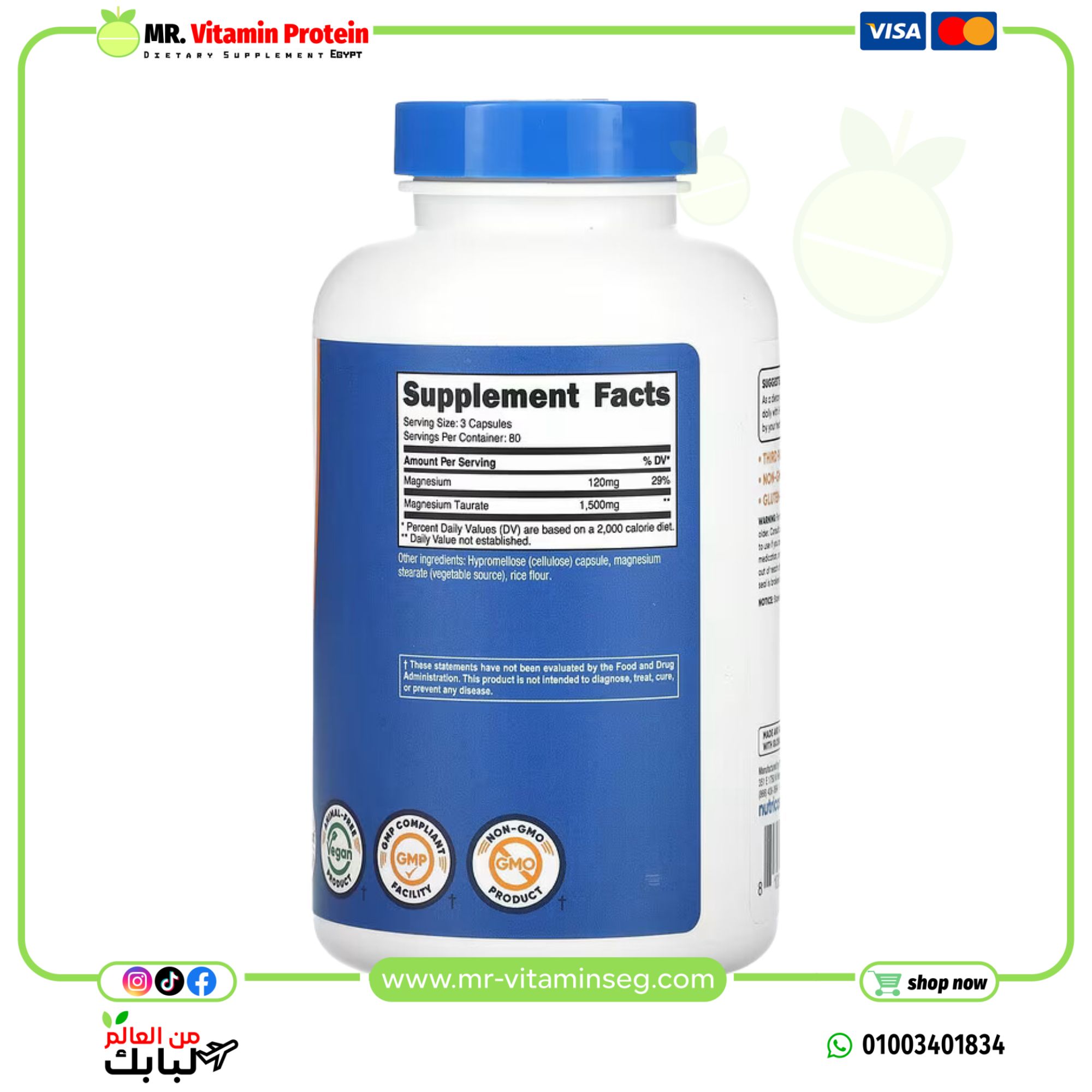 Nutricost, Magnesium Taurate, 1,500 mg , 240 Capsules (500 mg per Capsule) - Image 2