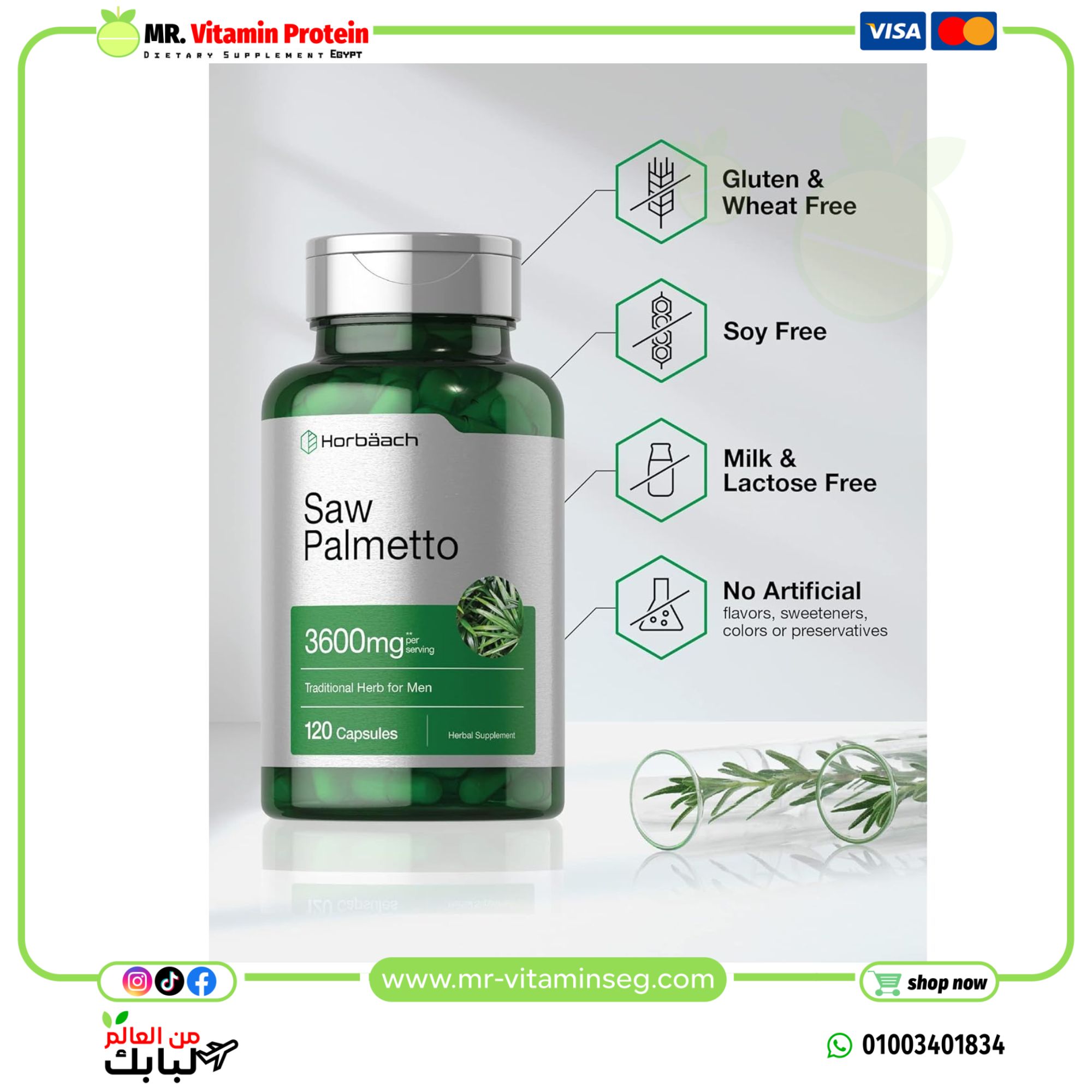 Horbaach Men's Saw Palmetto Extract Gluten-free Supplement (2400mg,120 Capsules) - Image 2