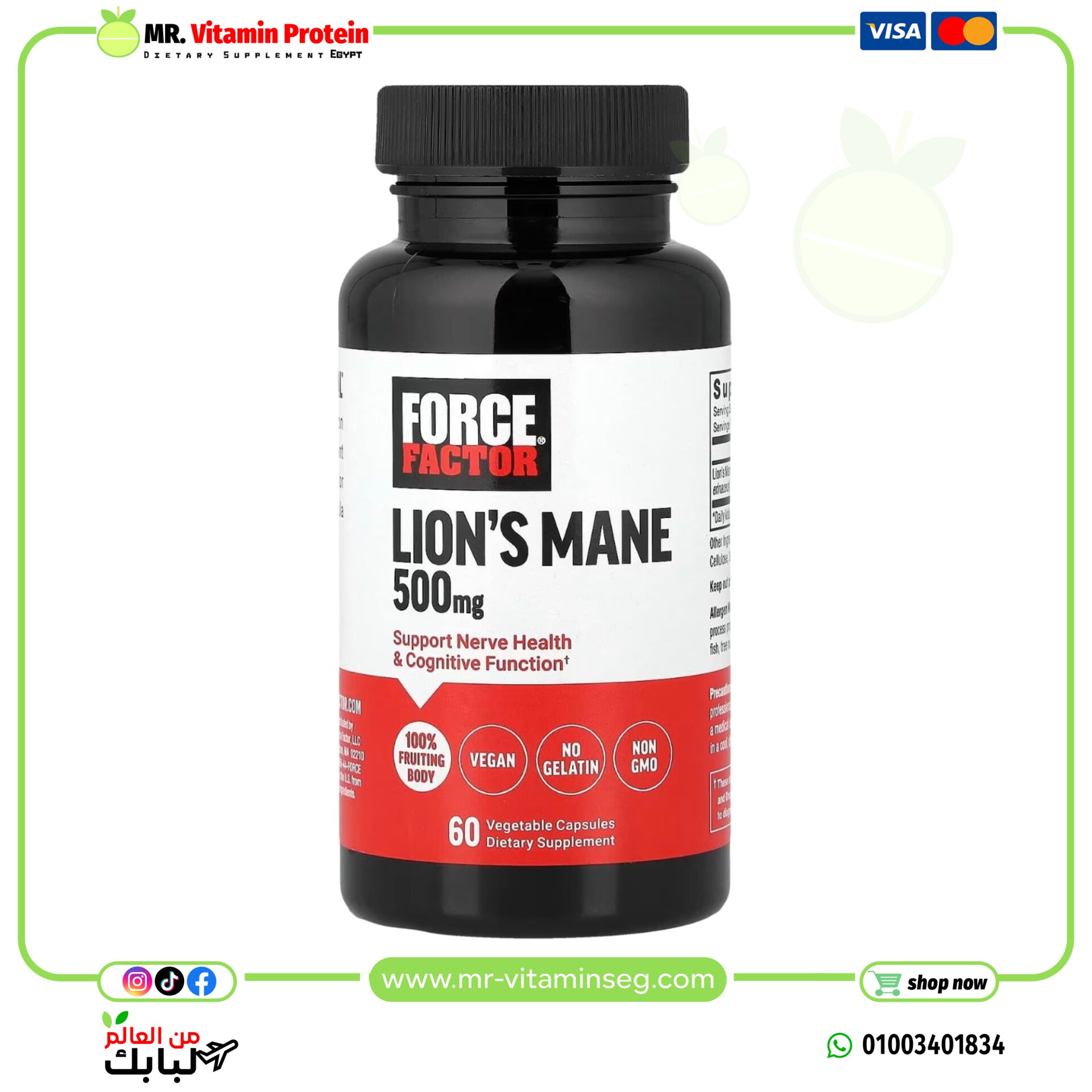 فورس فاكتور, فطر عرف الأسد ، 500 ملجم ، 60 كبسولة نباتية / Force Factor, Lion's Mane, 500 mg