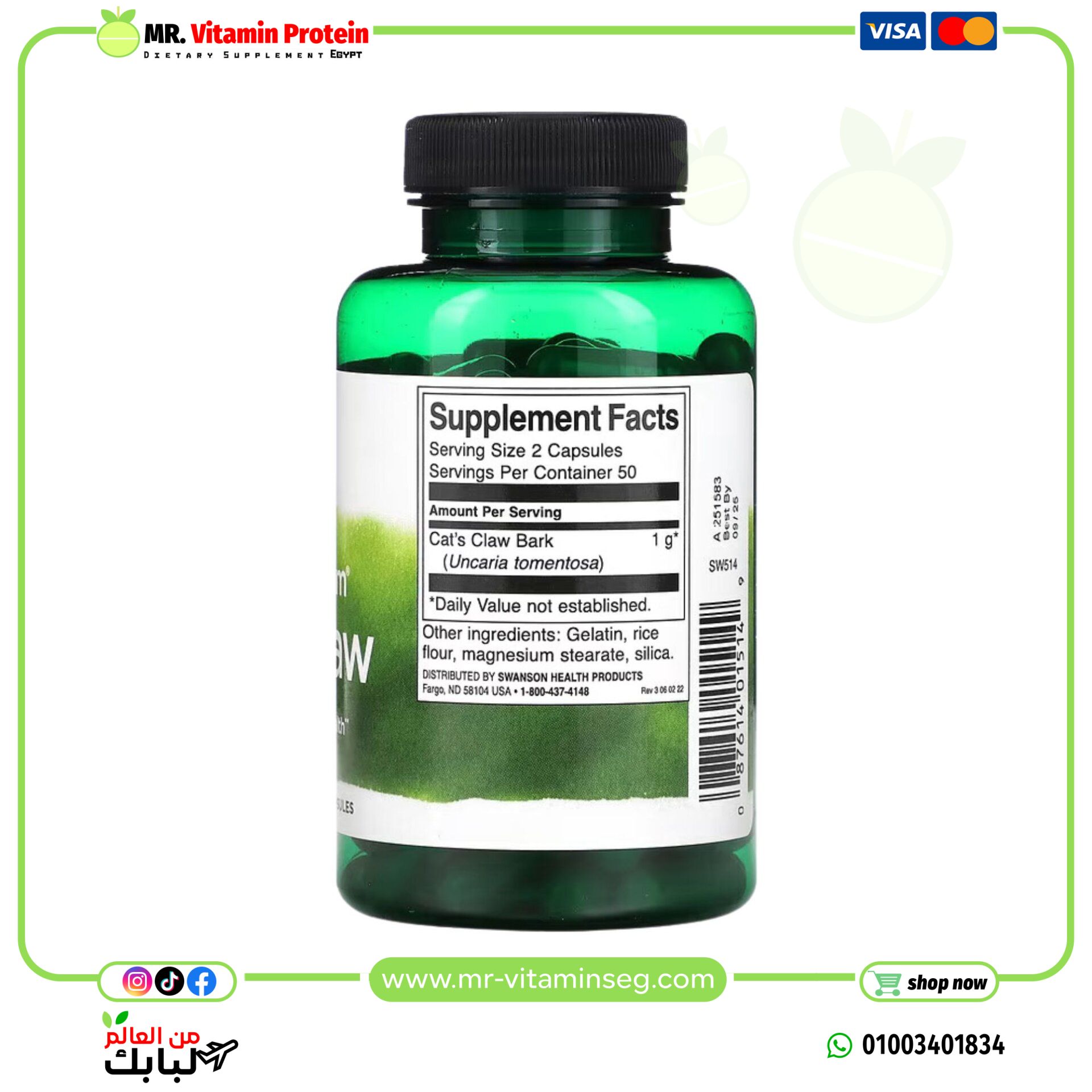 Swanson, Full Spectrum Cat's Claw, 500 mg, 100 Capsules - Image 2