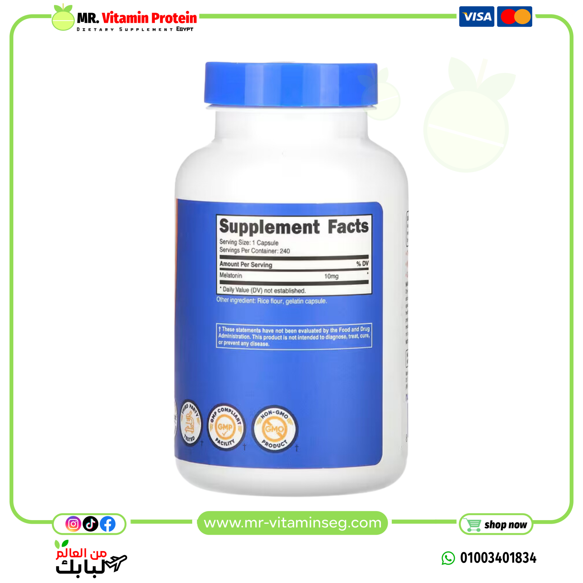 Nutricost, Melatonin, 10 mg, 240 Capsules - Image 2