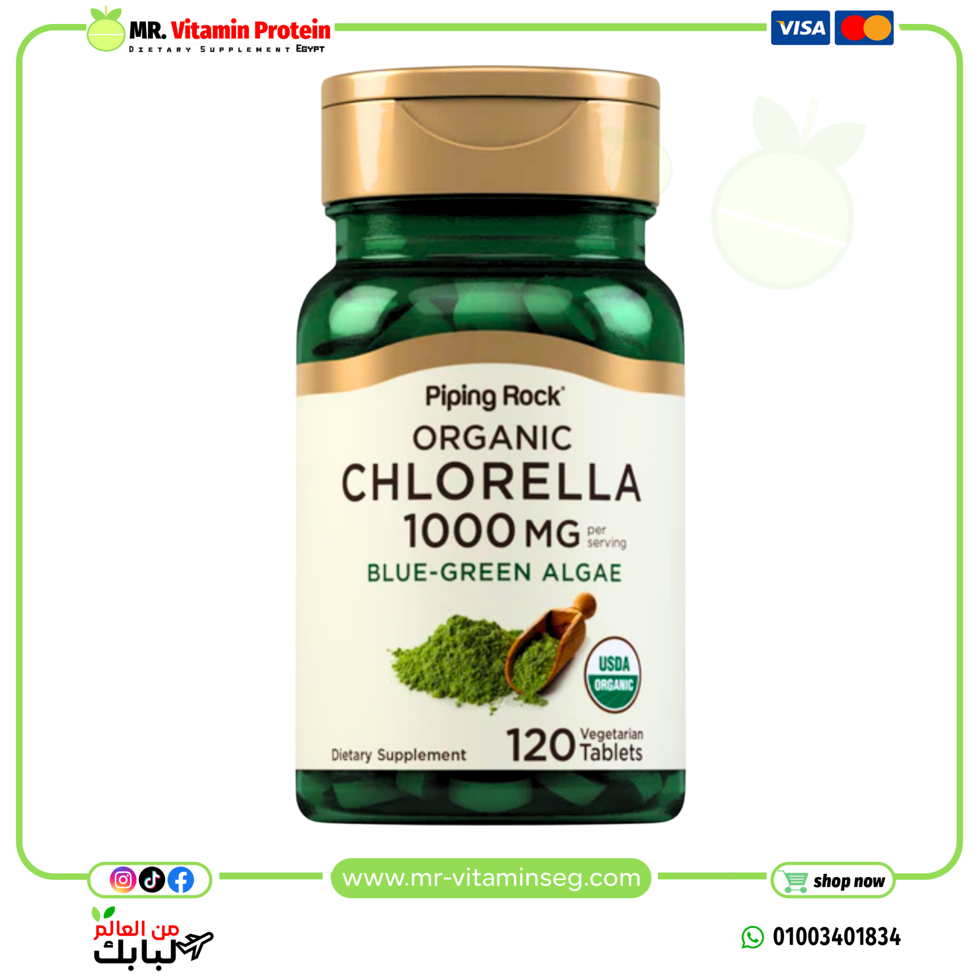 Piping Rock, Organic Chlorella 1000 mg, 120 tablets