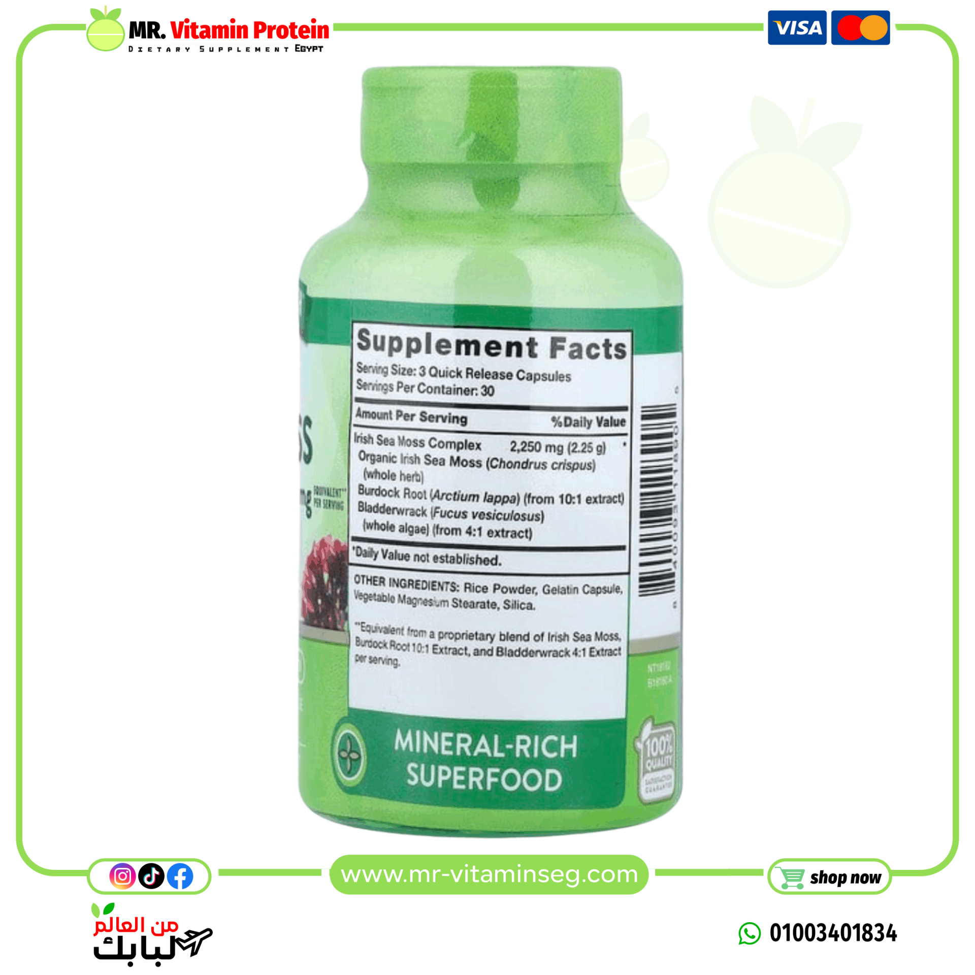 مركب طحلب البحراو سي موس مع جذور الارقطيون2250 ملجم 90 كبسولة / Nature’s Truth, Irish Sea Moss Complex - الصورة 2