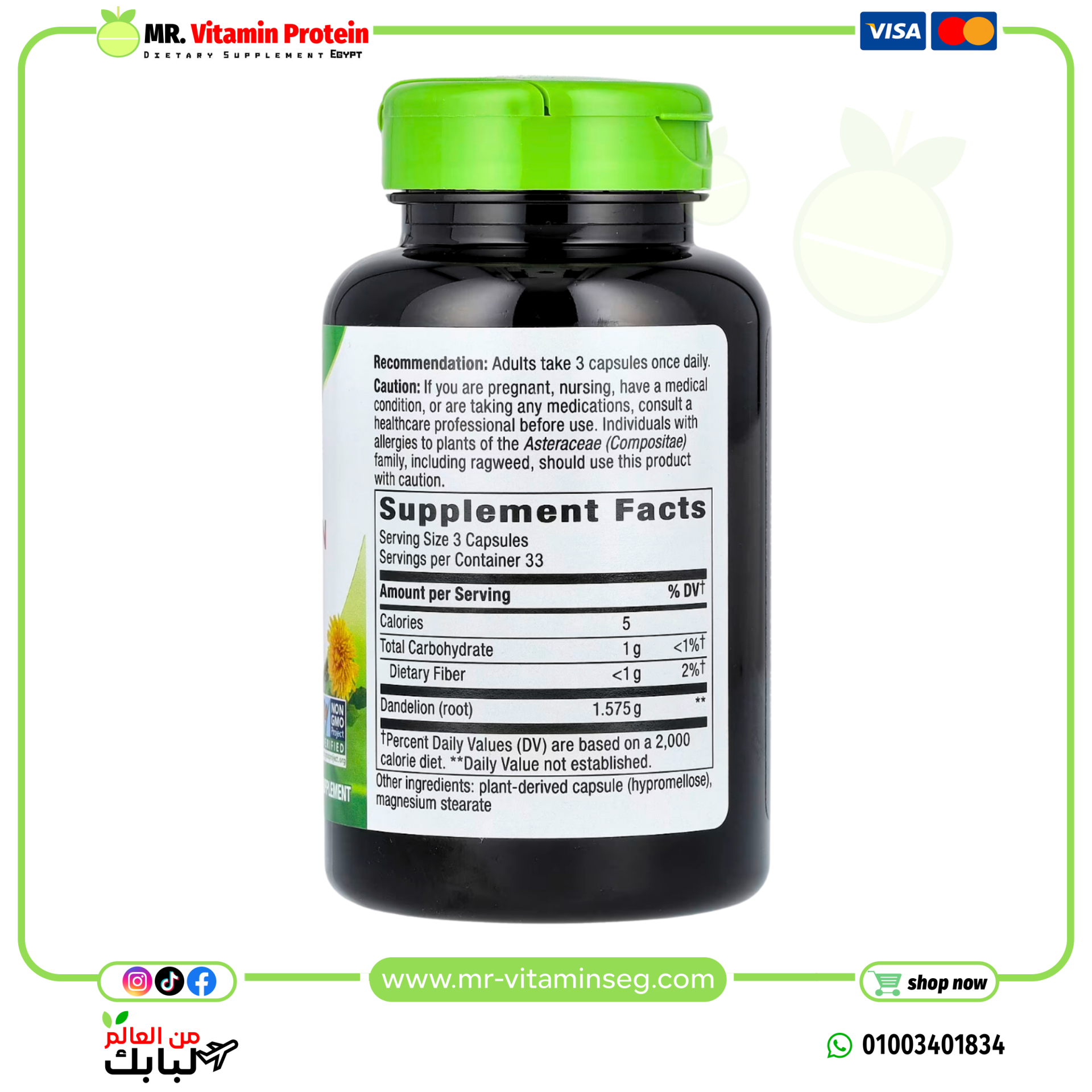 Nature’s Way, Dandelion Root, 1575 mg, 100 veg capsules (525 per capsules) - Image 2