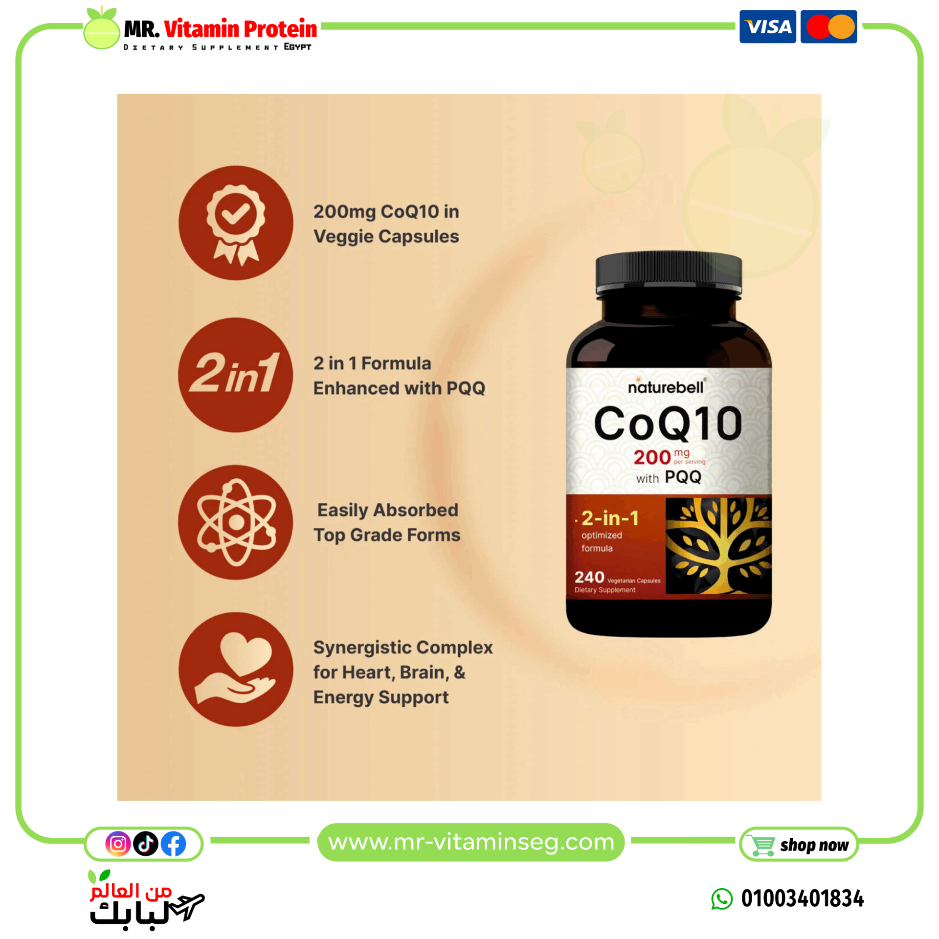 NatureBell, CoQ10 (Ubiquinone) 200mg with PQQ, 240 Veggie Capsules - Image 3