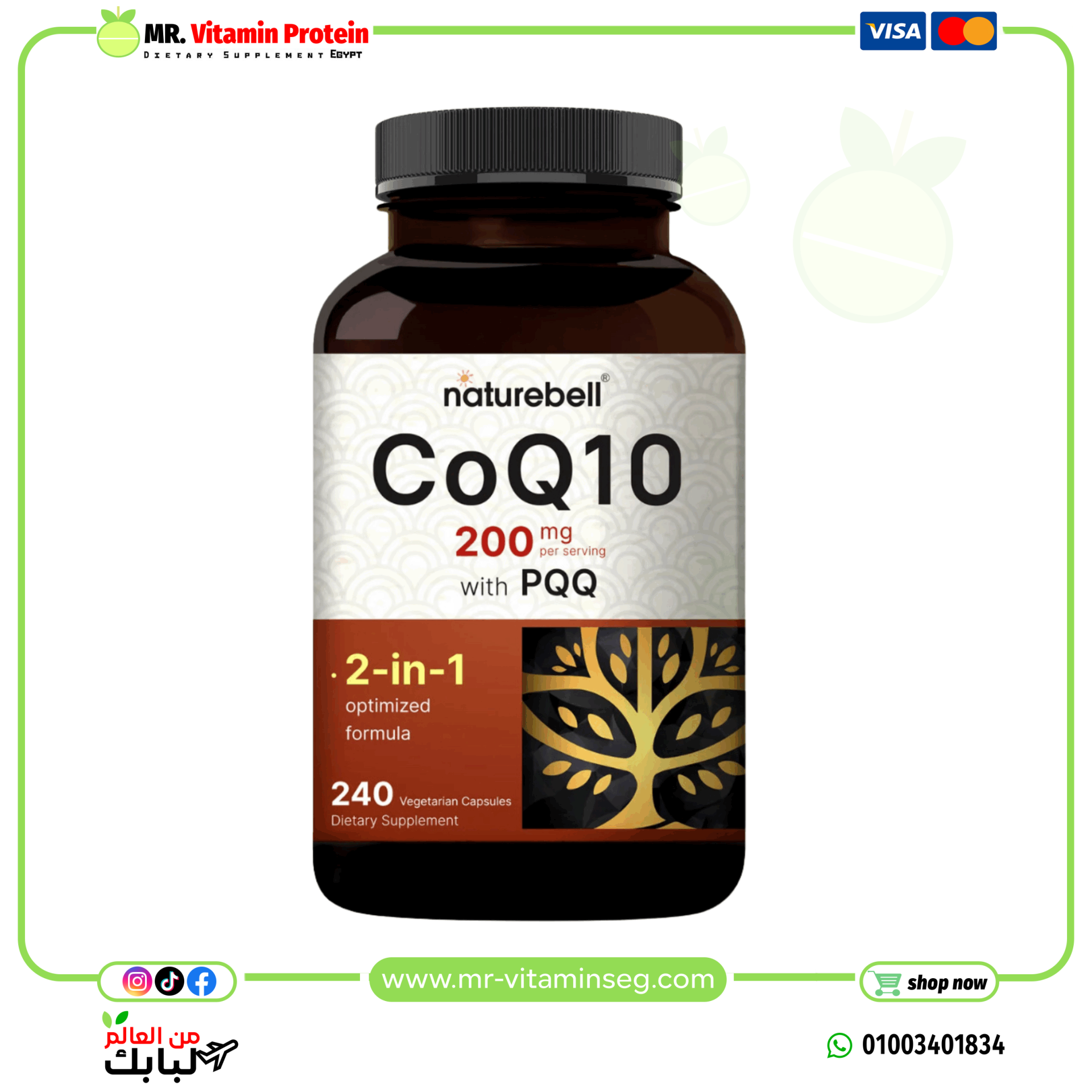 NatureBell, CoQ10 (Ubiquinone) 200mg with PQQ, 240 Veggie Capsules
