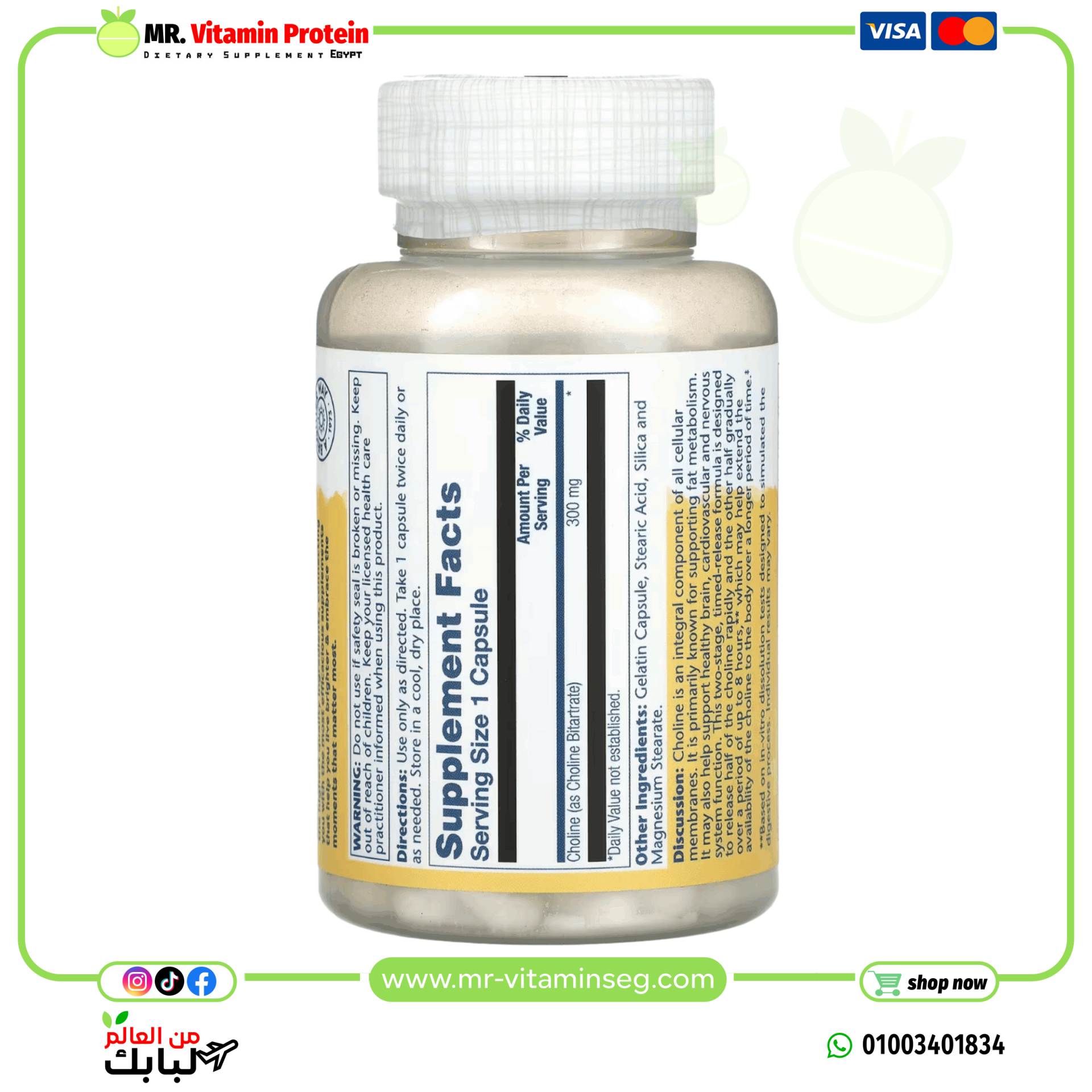 Solaray, Timed Release, Choline, 300 mg , 100 Capsules - Image 2