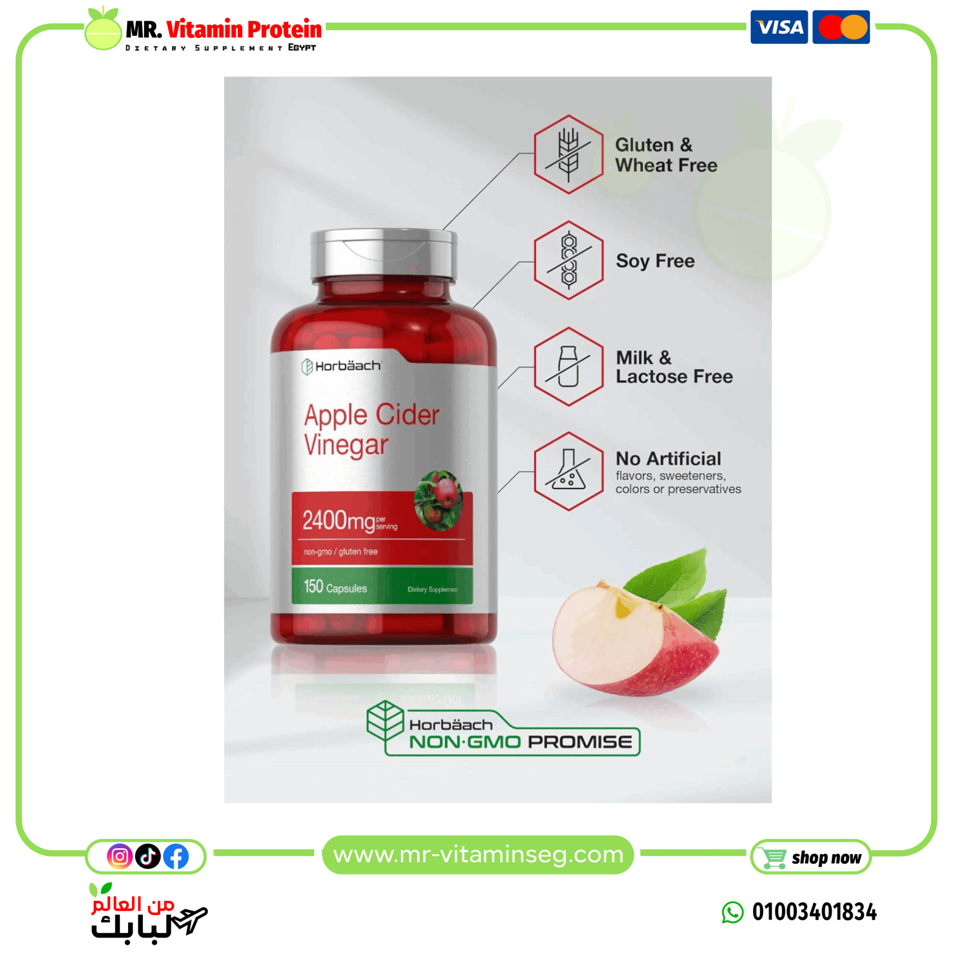 Horbaach Apple Cider Vinegar 2400mg | 150Capsules - Image 2