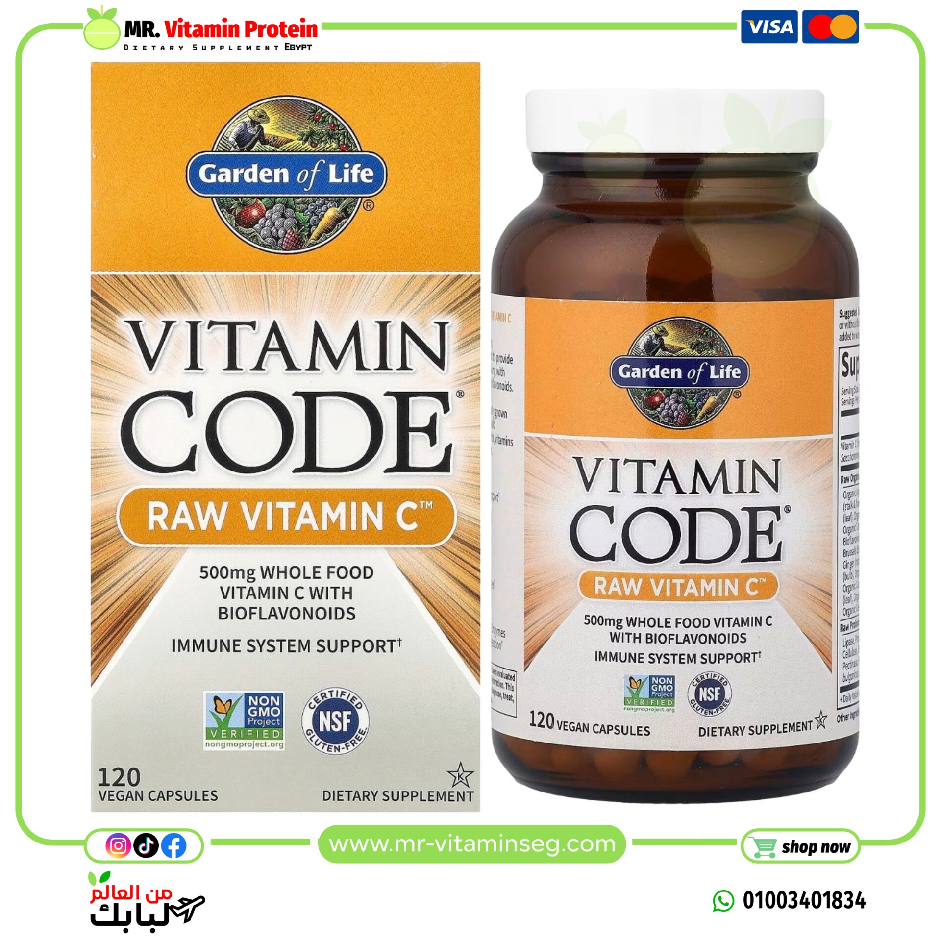 Garden of Life, Vitamin Code®, RAW Vitamin C™/ غاردن أوف لايف, فيتامين سي الخام، 250 ملجم، 120 كبسولة نباتية