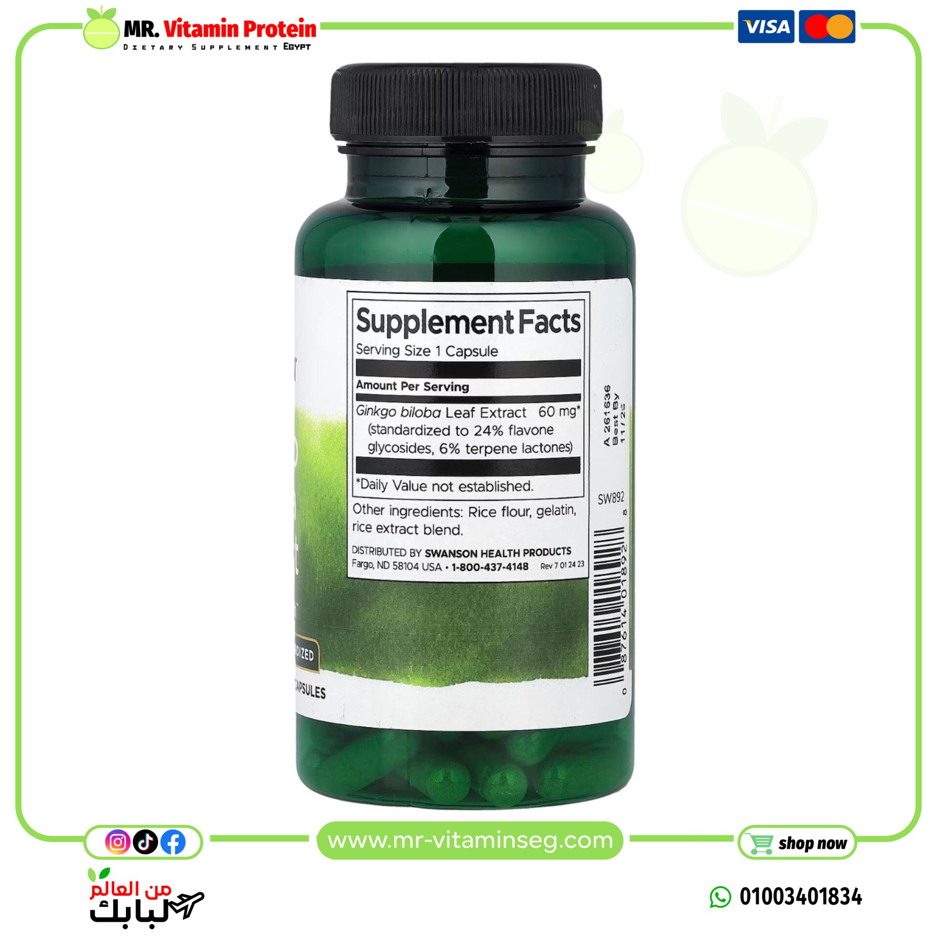 Swanson, Ginkgo Biloba Extract, Standardized, 60 mg, 120 Capsules - Image 2