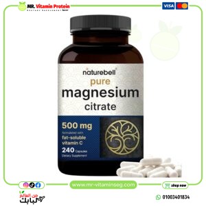 NatureBell Magnesium Citrate 500mg / ناتشربيل، ماغنسيوم سترات 500 ملجم 240 كبسولة