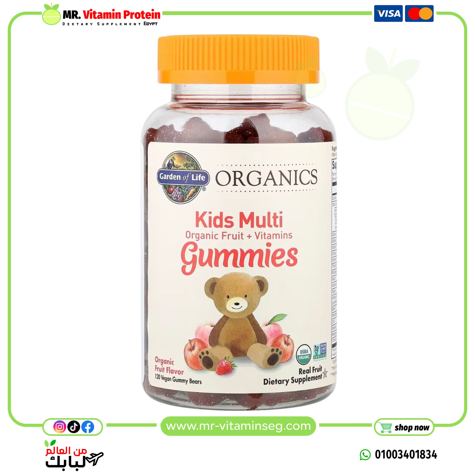 Garden of Life, Organics, Kids Multi Gummies / غاردن أوف لايف, مواد عضوية ، علكات متعددة للأطفال ، فواكه عضوية + فيتامينات ، فواكه ، 120 علكة نباتية