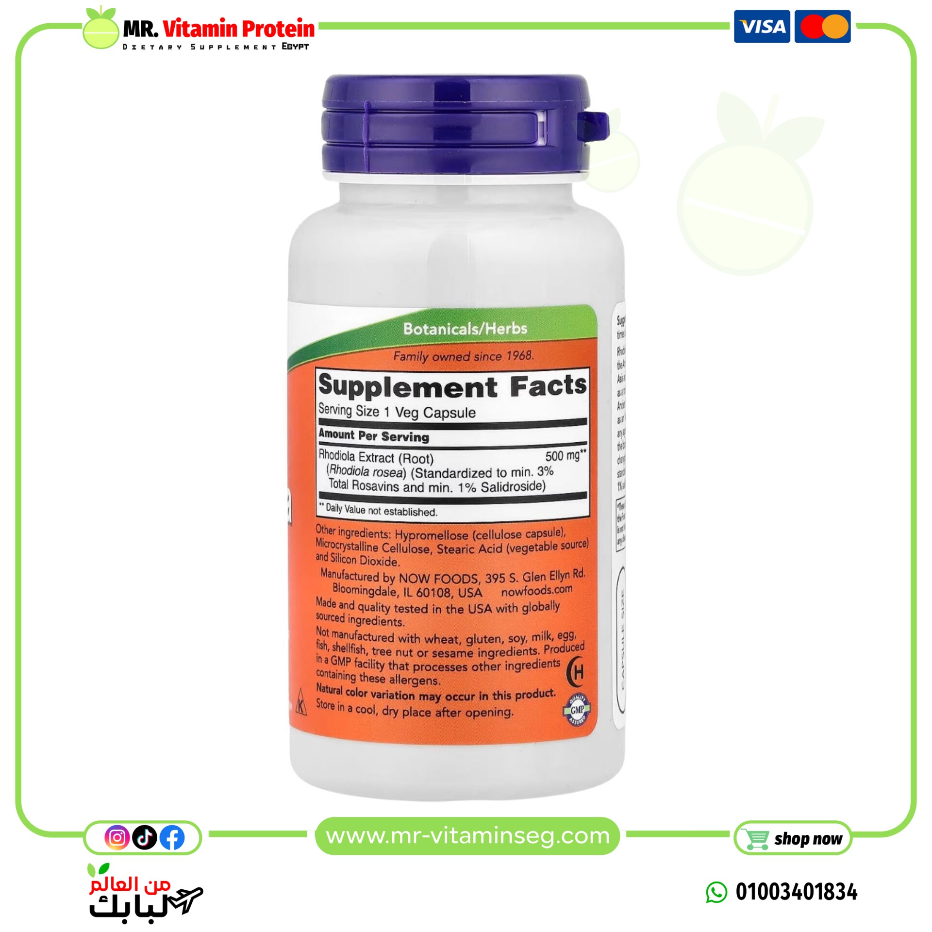 NOW Foods, Rhodiola, 500 mg / ناو فودز, الجذر الذهبي ( روديولا روزيا)، 500 ملجم، 60 كبسولة نباتية - الصورة 2