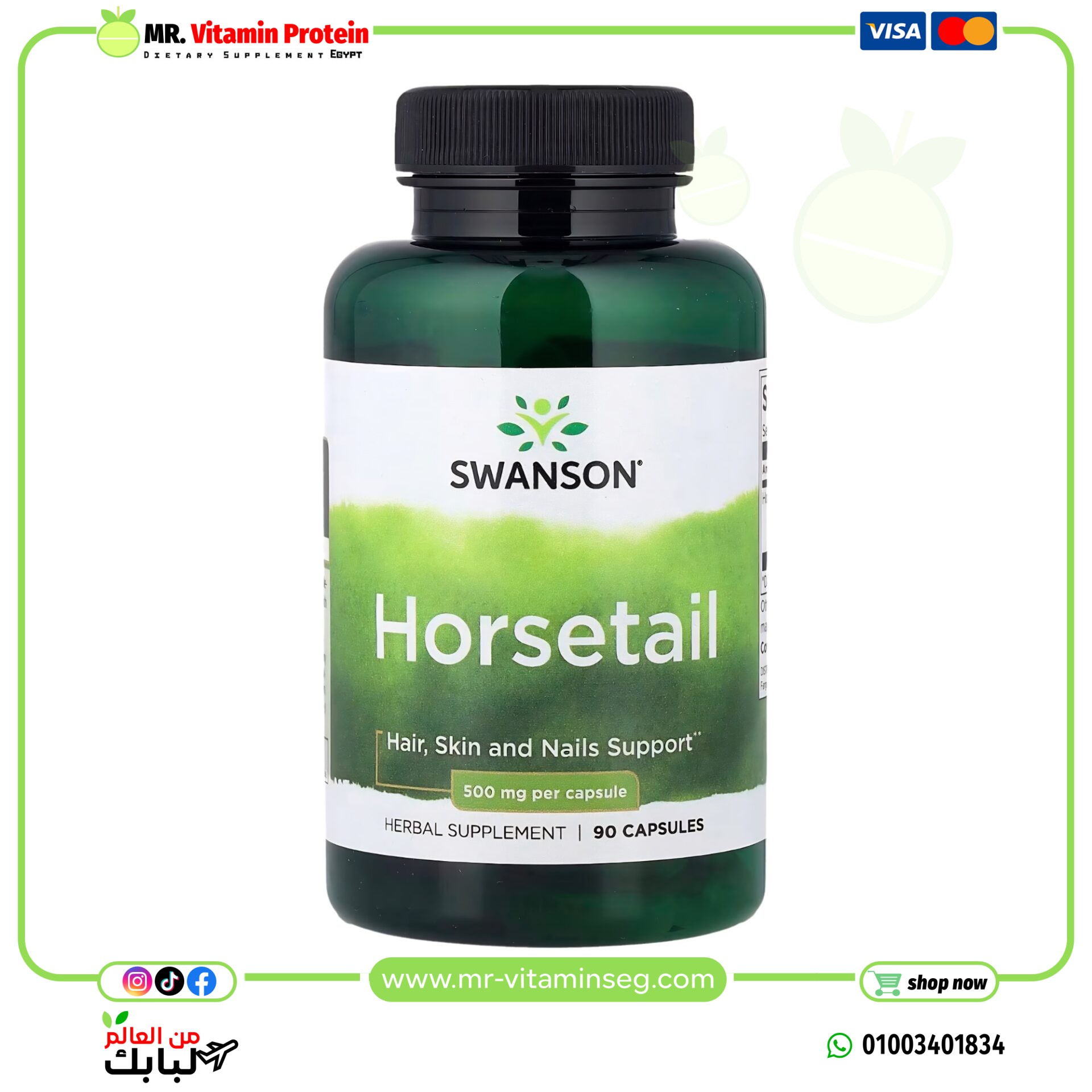 سوانسون, عشبة ذيل الحصان ، 500 ملجم ، 90 كبسولة / Swanson, Horsetail, 500 mg