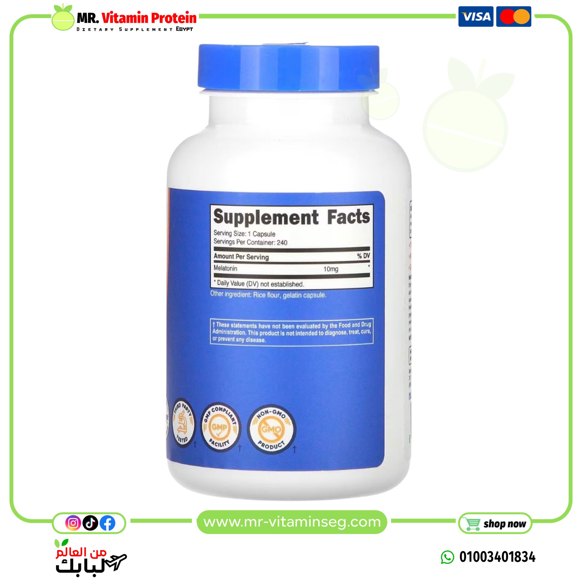 Nutricost, Melatonin, 10 mg, 240 Capsules - Image 2