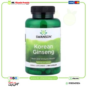 سوانسون جنسنج كوري 500 ملجم 100 كبسولة Swanson, Korean Ginseng