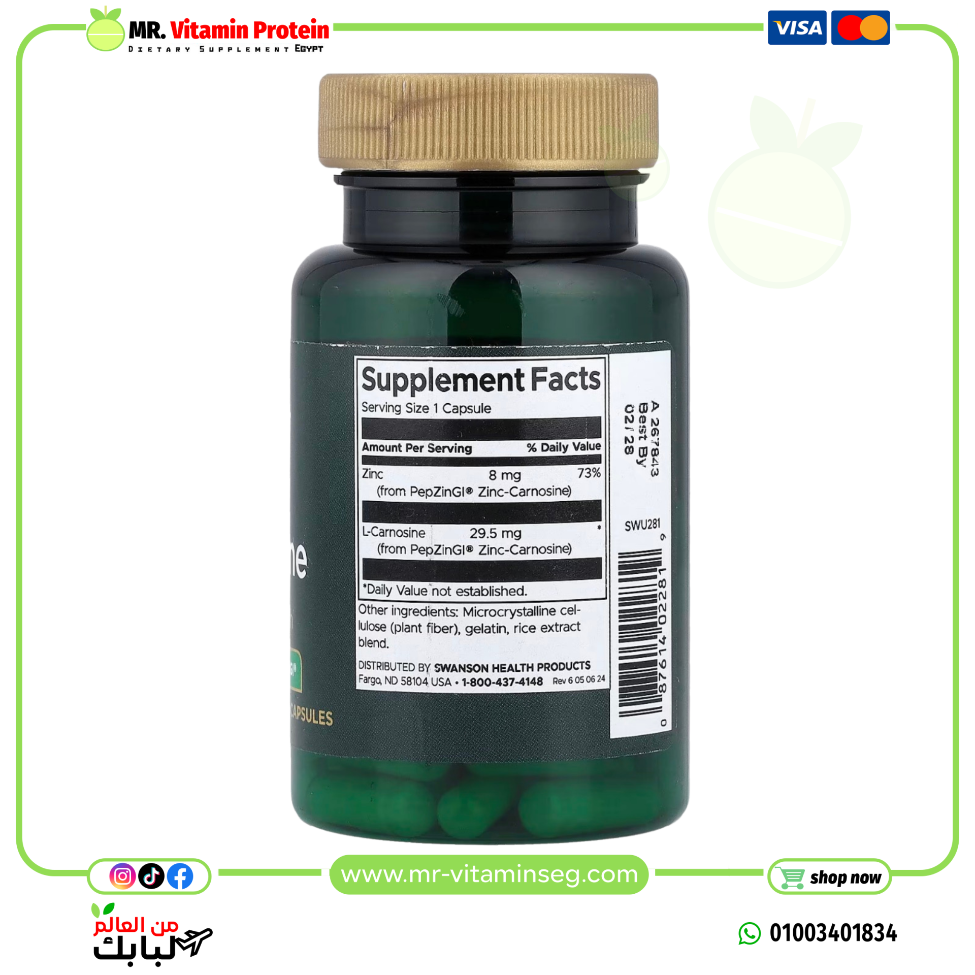 سوانسون فيتامينز, زنك كارنوزين ، 60 كبسولة / Swanson Vitamins, Zinc Carnosine, 60 Capsules - الصورة 2