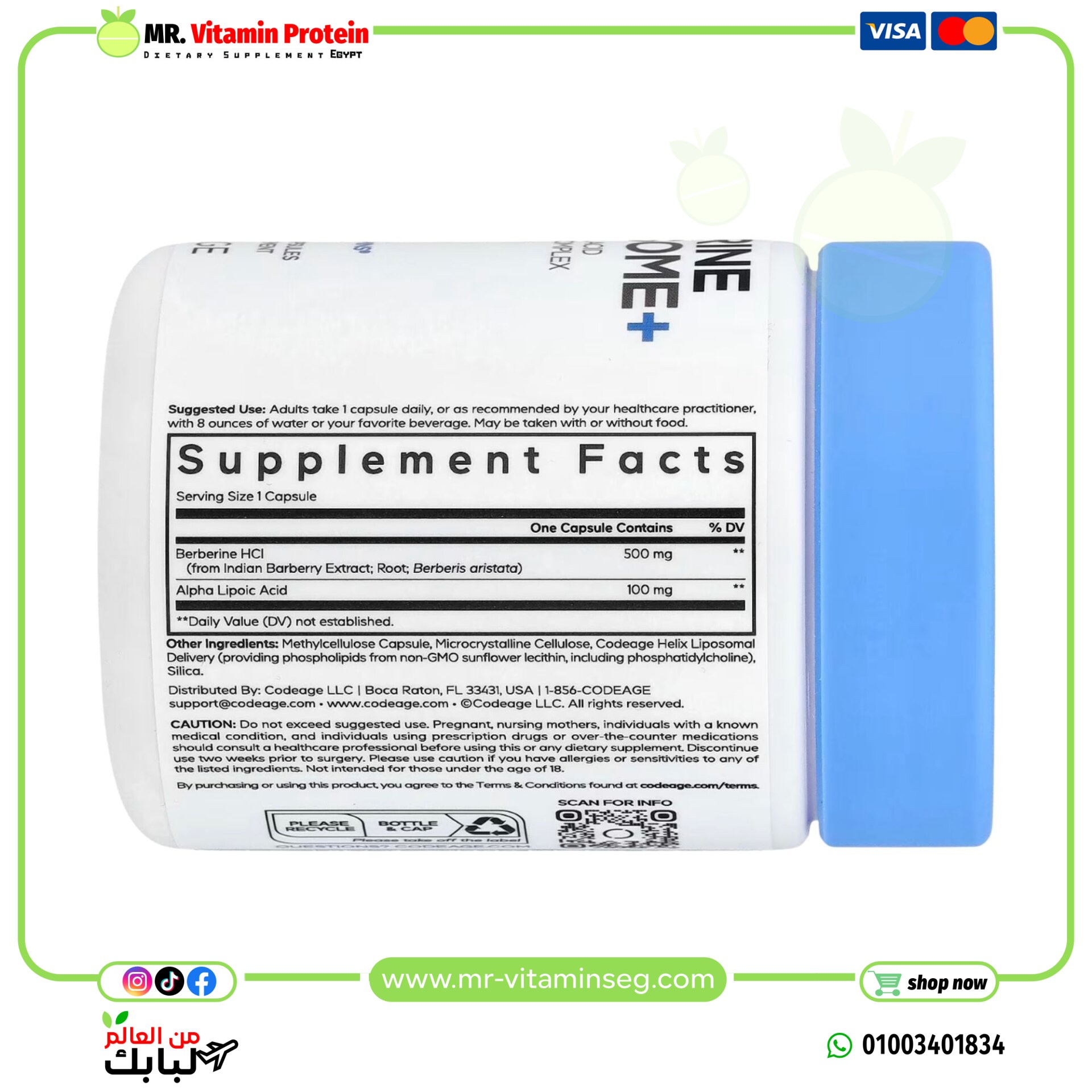 كودج, فيتوسوم البربرين +تركيز 500ملجم ، 60 كبسولة نباتية / Codeage, Berberine Phytosome+ - الصورة 2