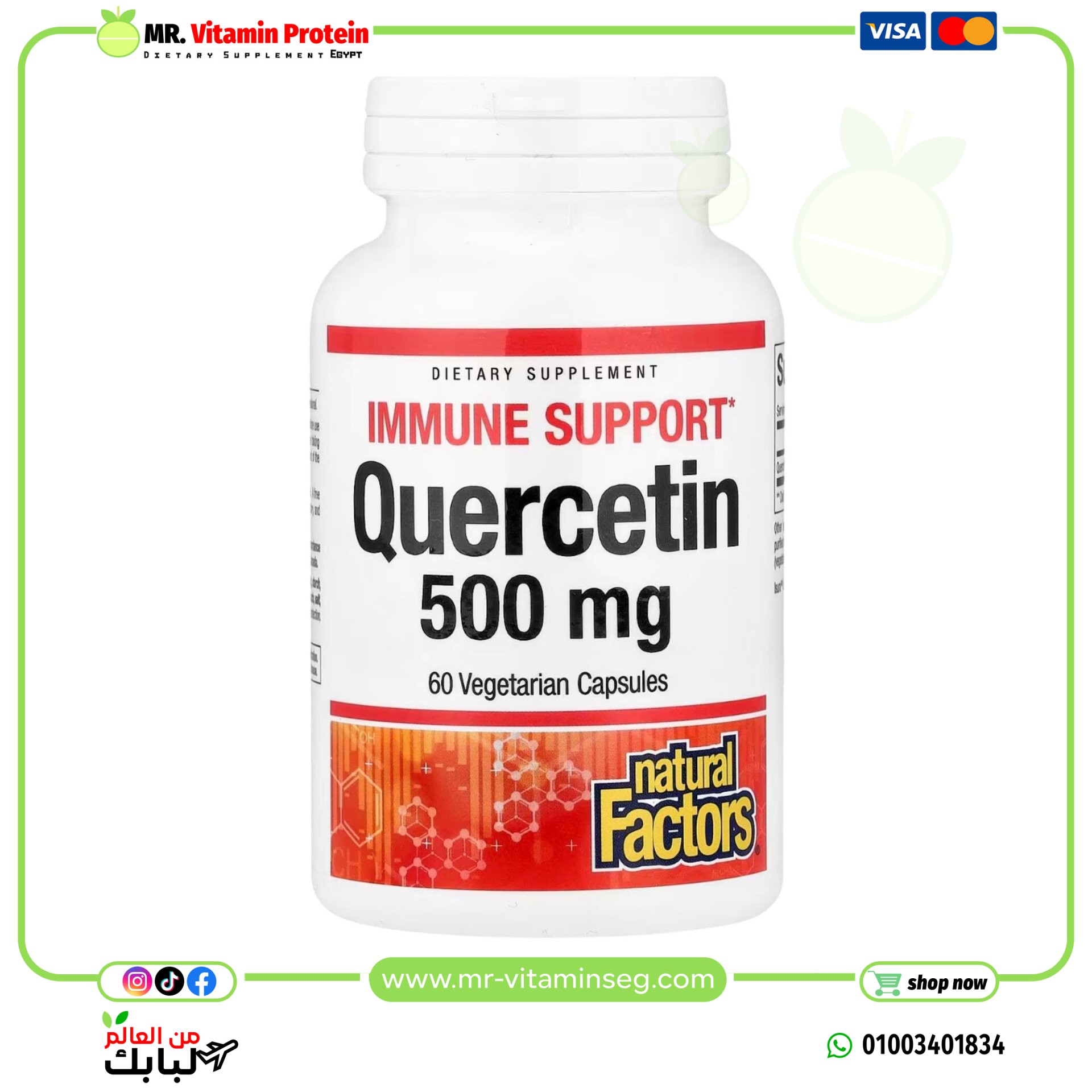 ناتورال فاكتورز كيرسيتين 500 ملجم – 60 كبسولة نباتية / Natural Factors Quercetin 500 mg, 60 Veg